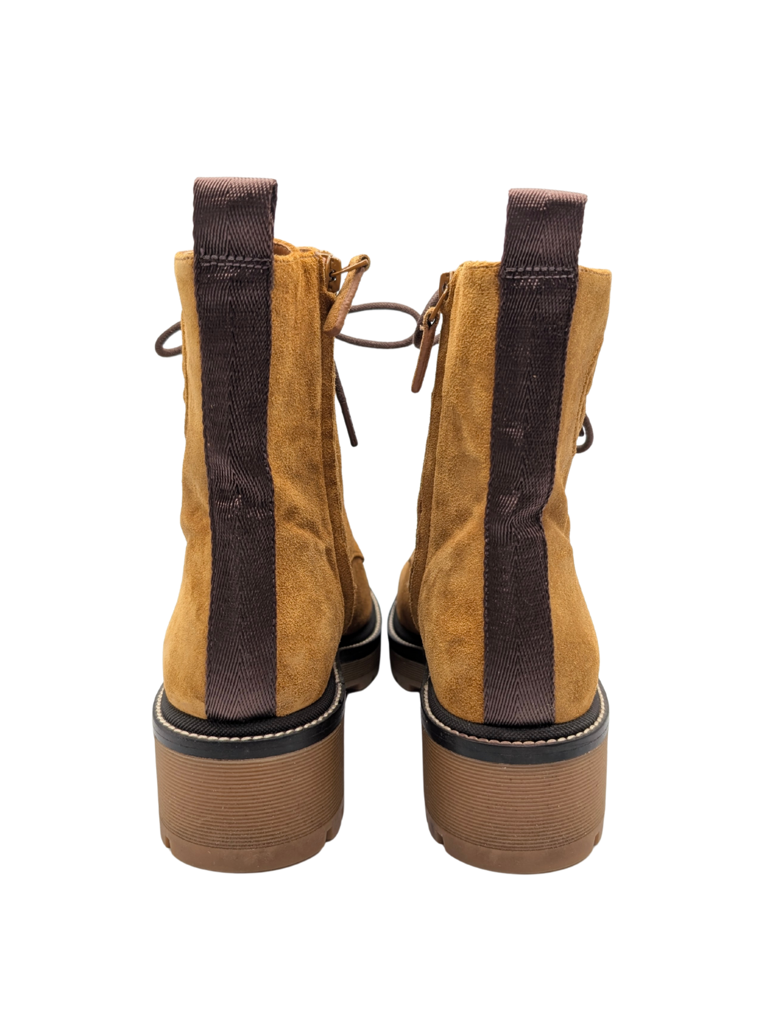 Tory Burch Miller Suede Chestnut Combat Boots Size 8