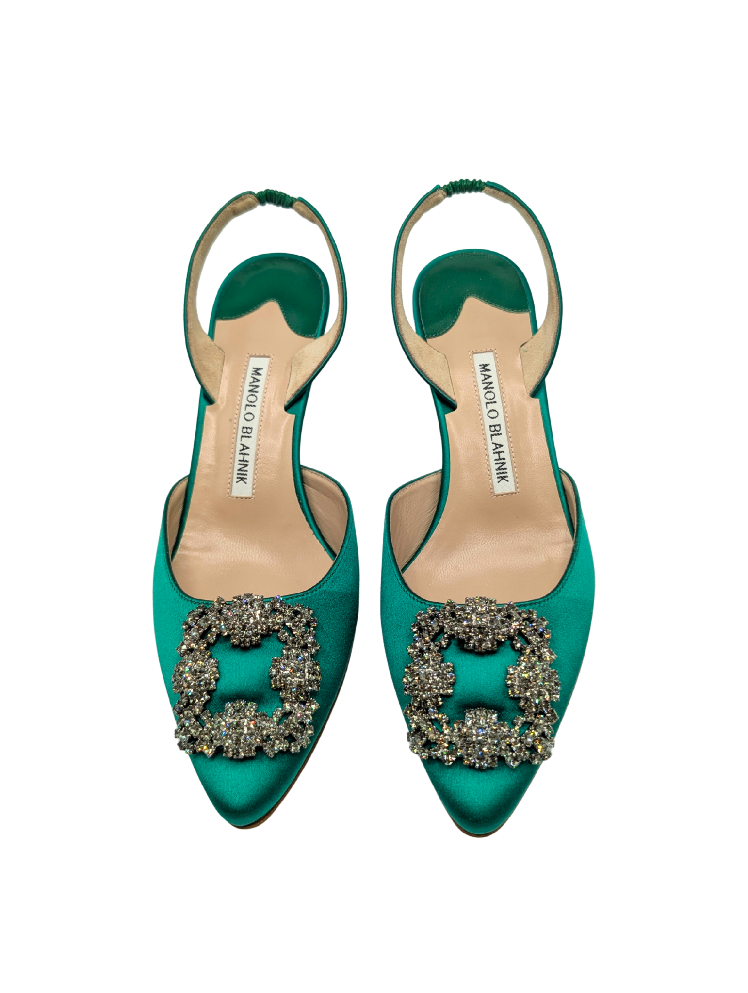 Manolo Blahnik Green Satin Hangisi 50 Slingback Pumps Size 37