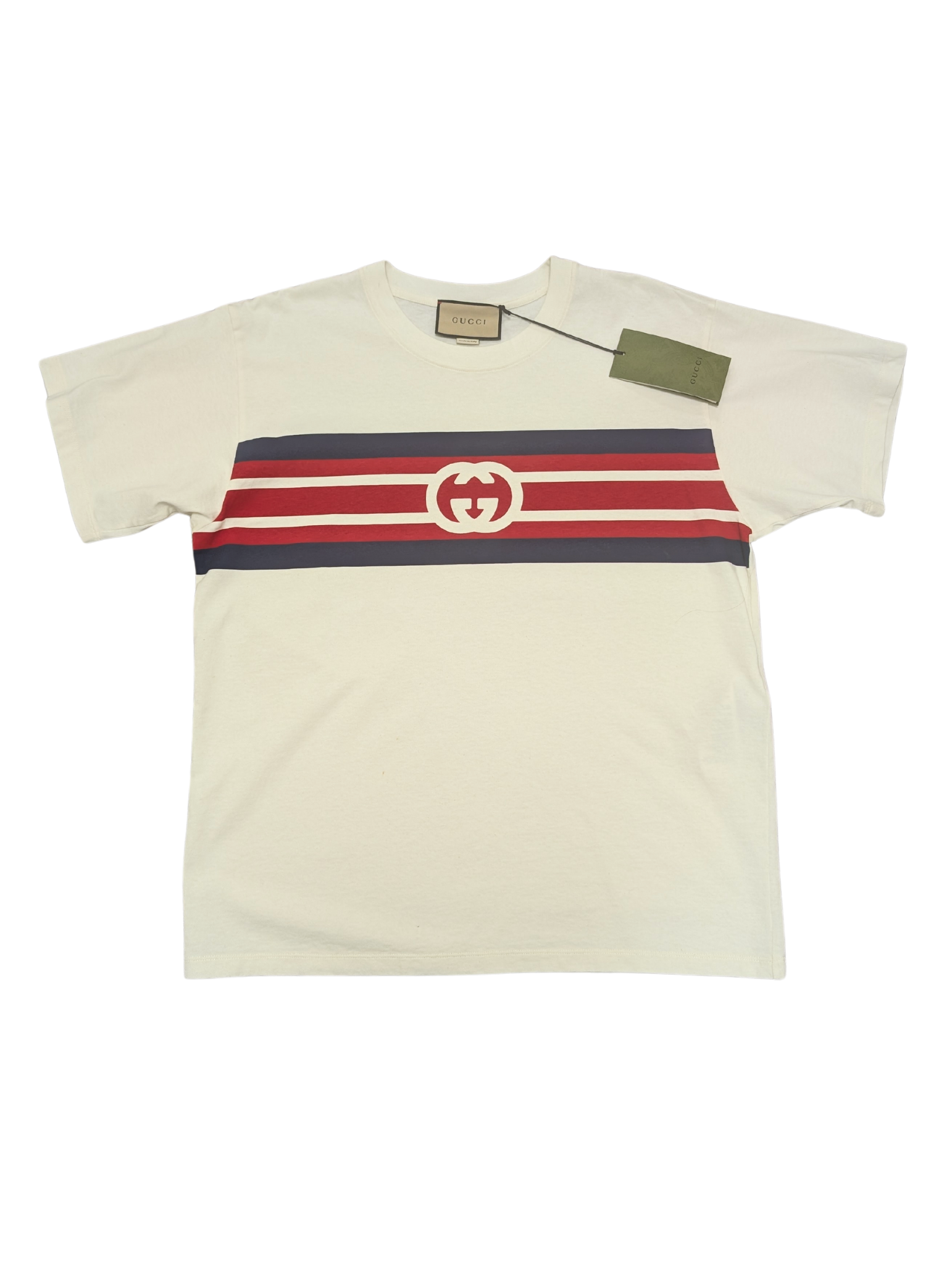 NWT Gucci Cream GG Logo T-Shirt Mens Size XS