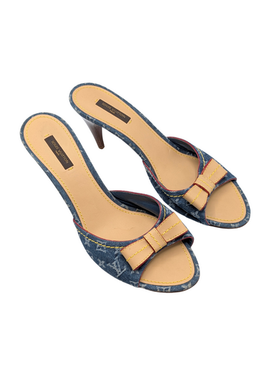 Louis Vuitton Denim Monogram Bow Mules Size 41