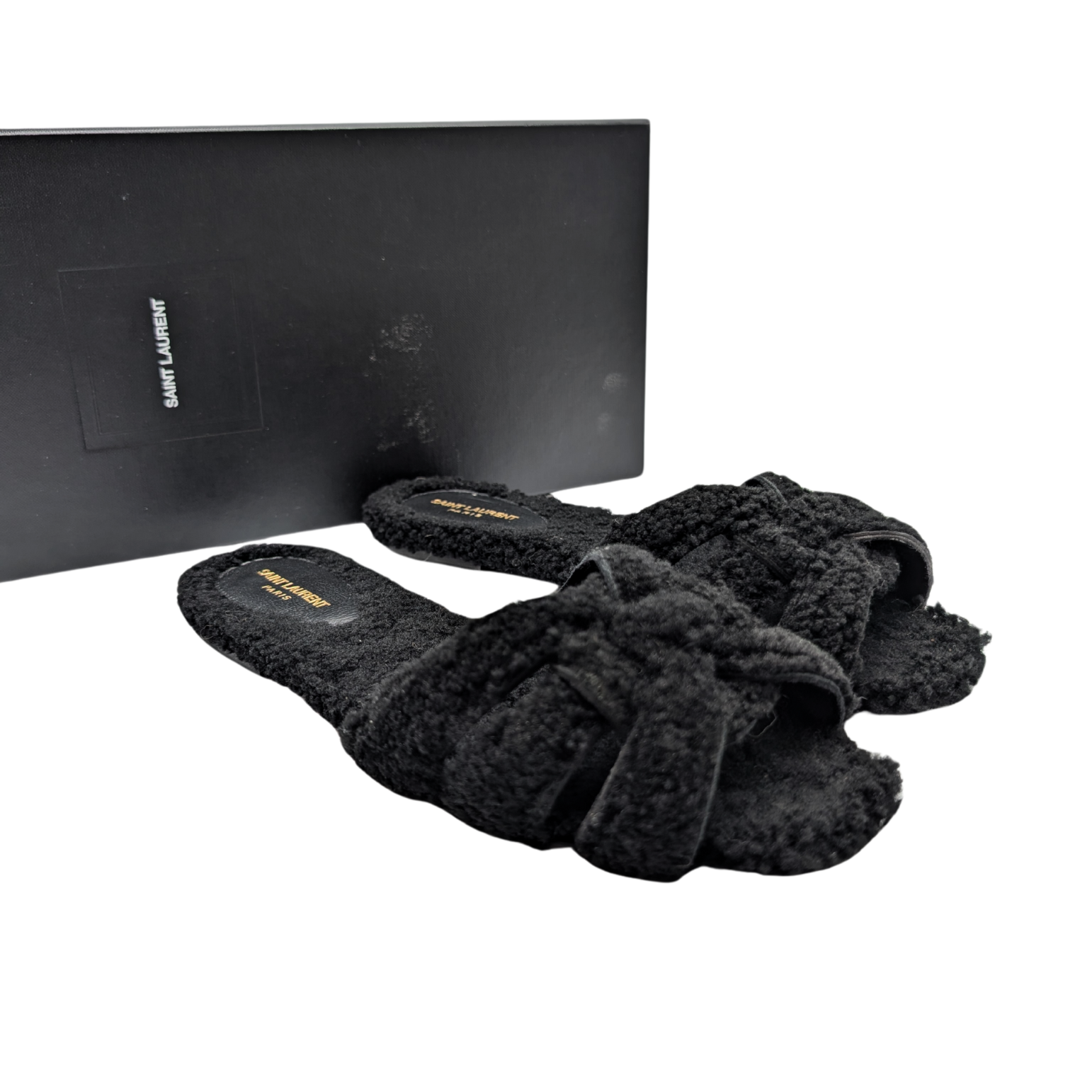 Saint Laurent Shearling Tribute Sandals Size 38.5