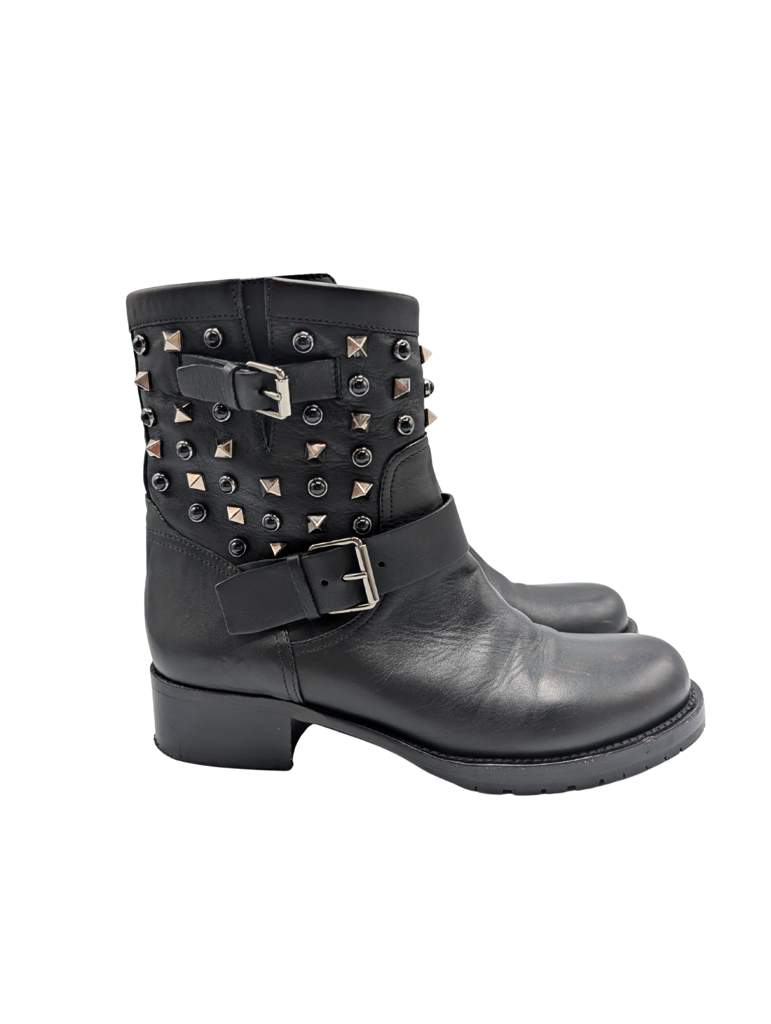 Valentino Garavani Black Leather Rockstud Combat Boots Size 37