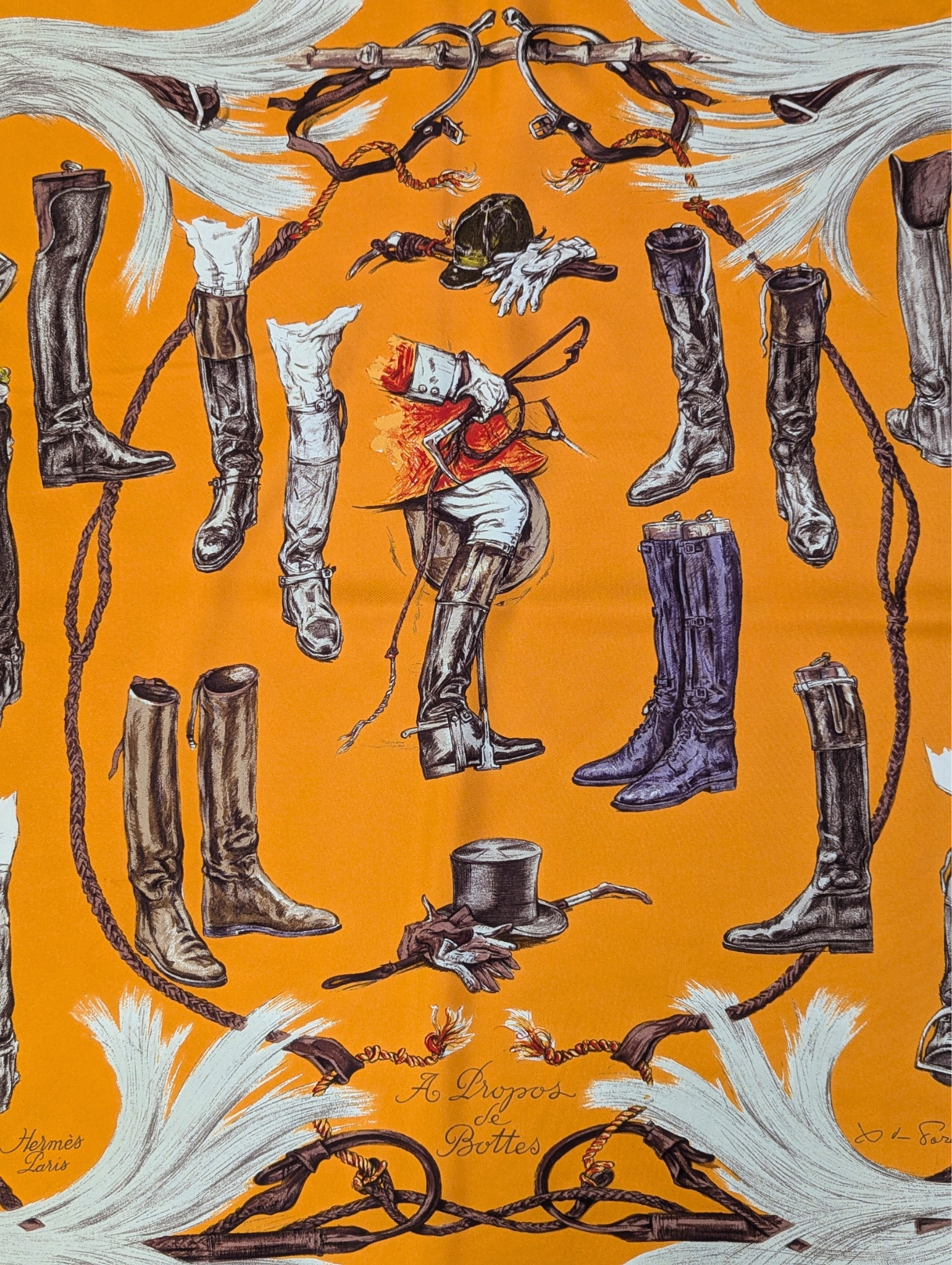 Hermès A Propos de Bottes Orange Silk Scarf 90