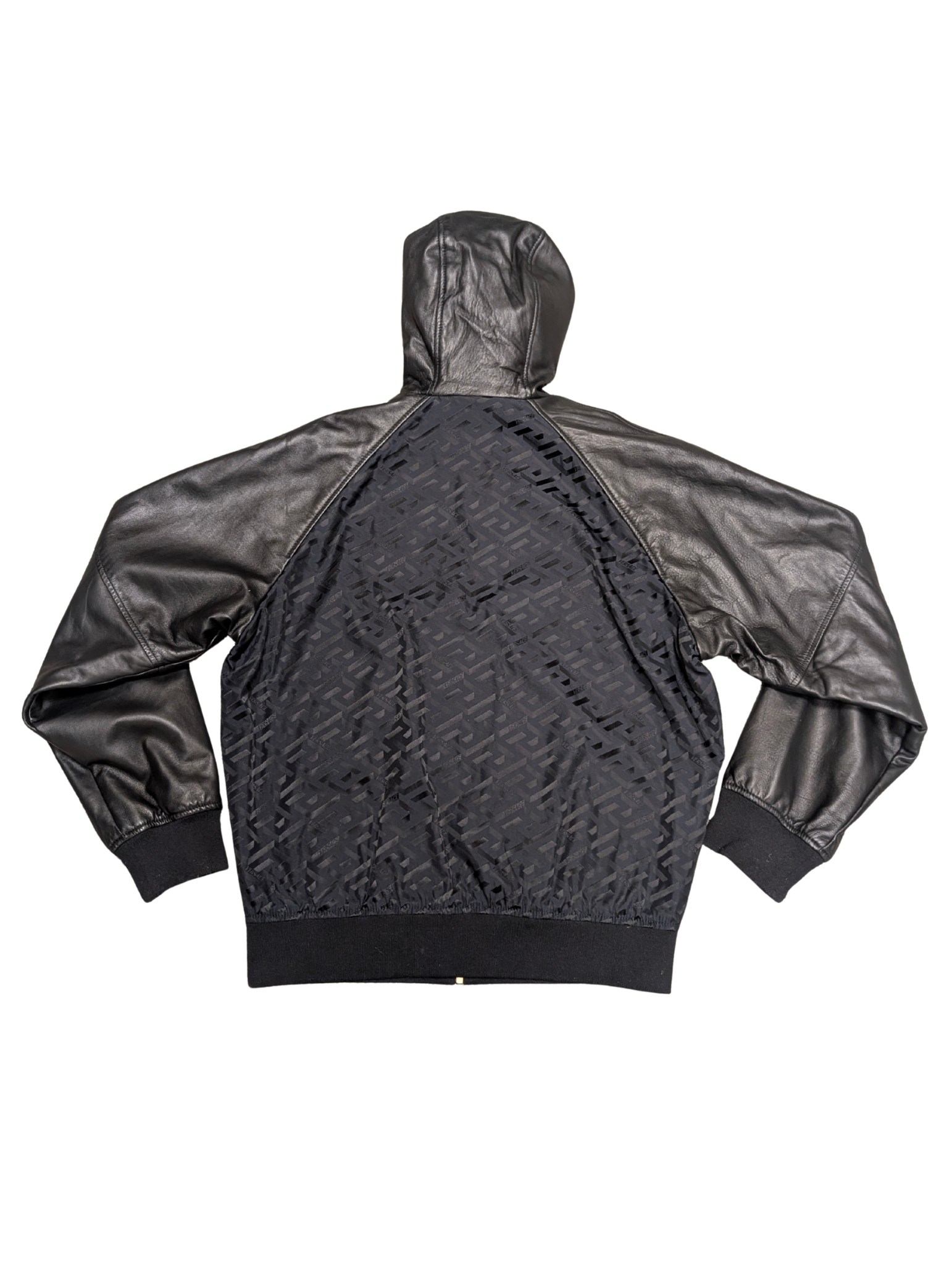 Versace Black Windbreak Bomber Leather Jacket Size Large