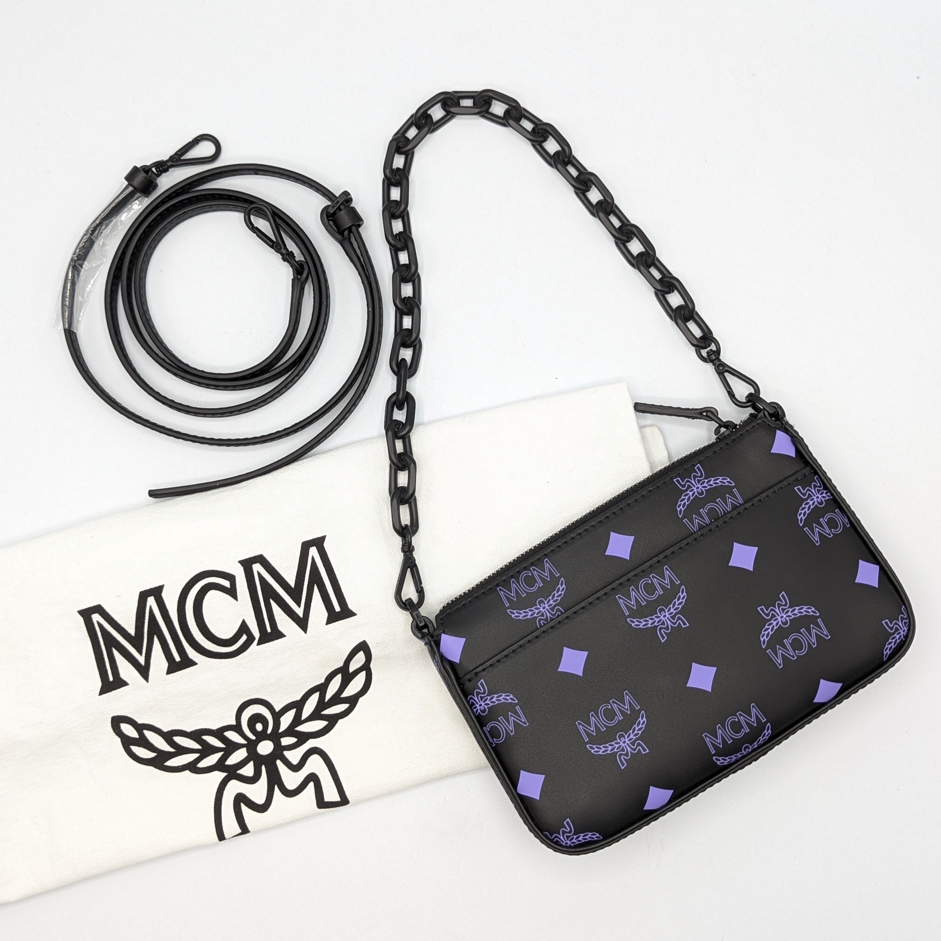 MCM Black Purple Color Splash Pouch On Chain Dahlia Mini Crossbody