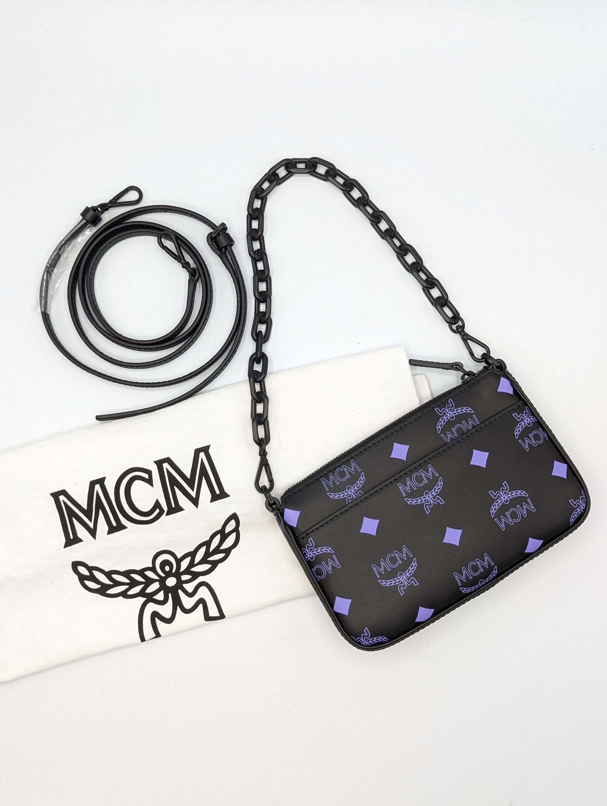 MCM Black Purple Color Splash Pouch On Chain Dahlia Mini Crossbody