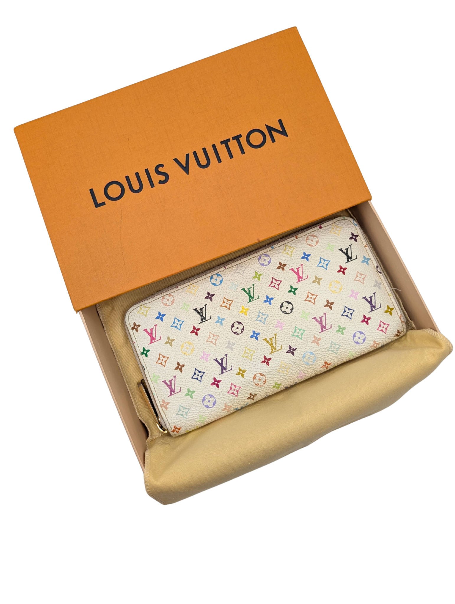 Louis Vuitton White Multicolor Zippy Wallet