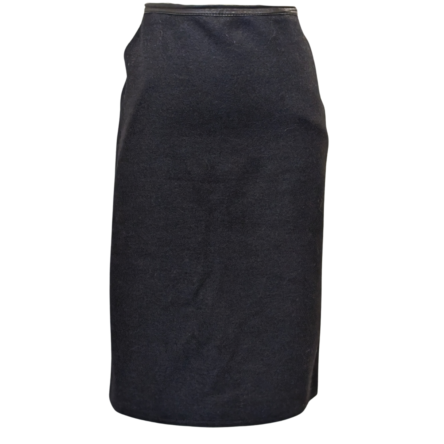 Hermes Black Wool Blend Leather Trim Pencil Skirt Size 42 US 10