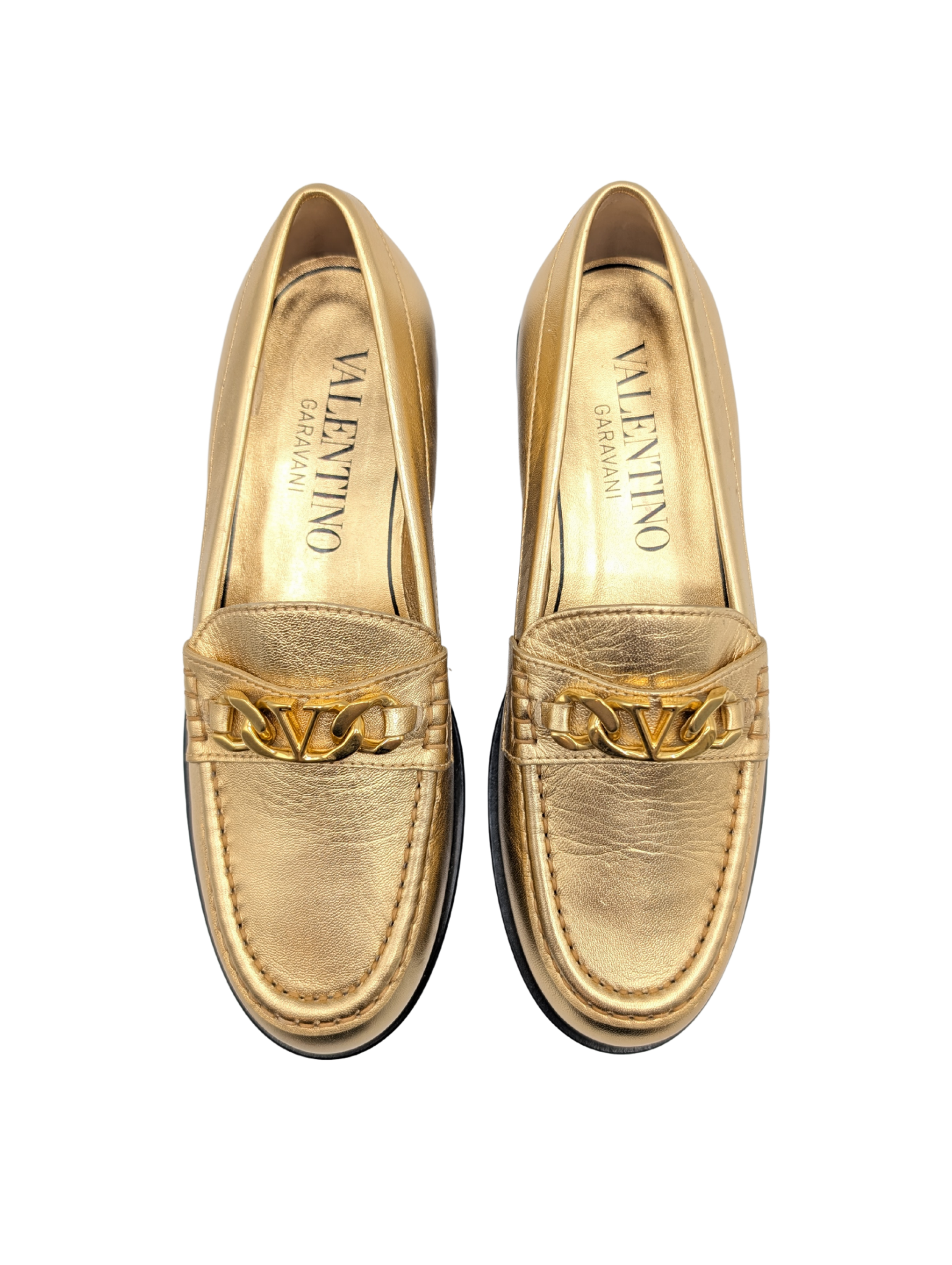 Valentino Garavani Gold VLogo Loafers Size 37.5