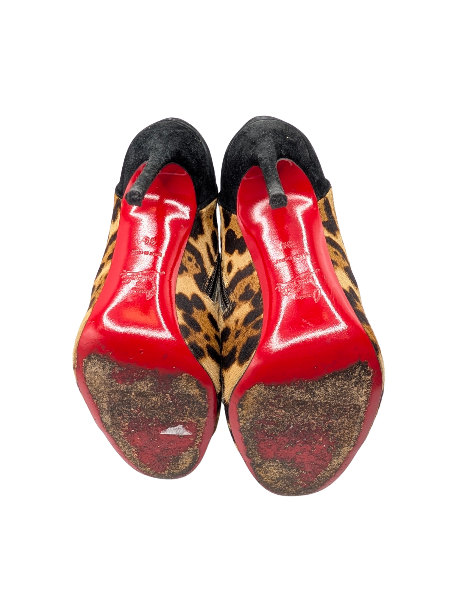 Christian Louboutin Black Leopard Triboclou Ankle Booties Size 39