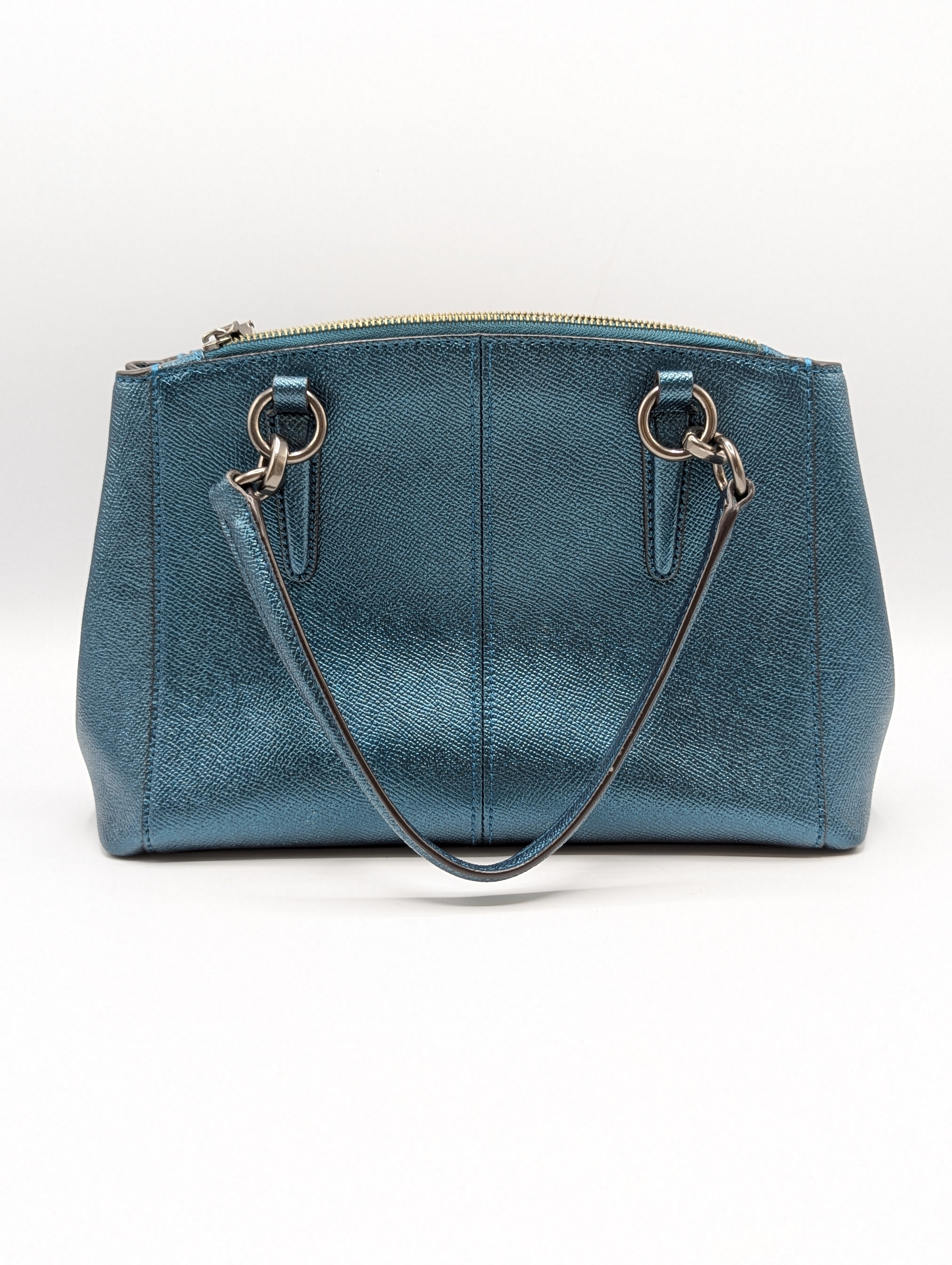 Coach Metallic Teal Grossgrain Leather Mini Christie Carryall Tote