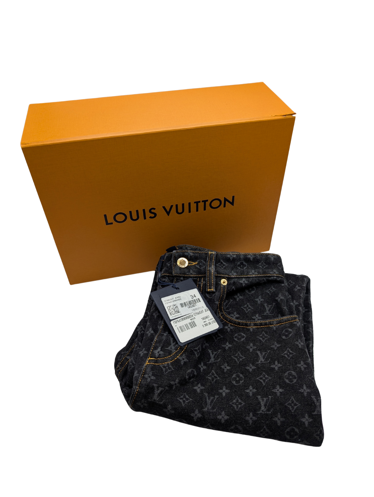 NWT Louis Vuitton Denim Monogram Dark Wash Straight Jeans Size 34