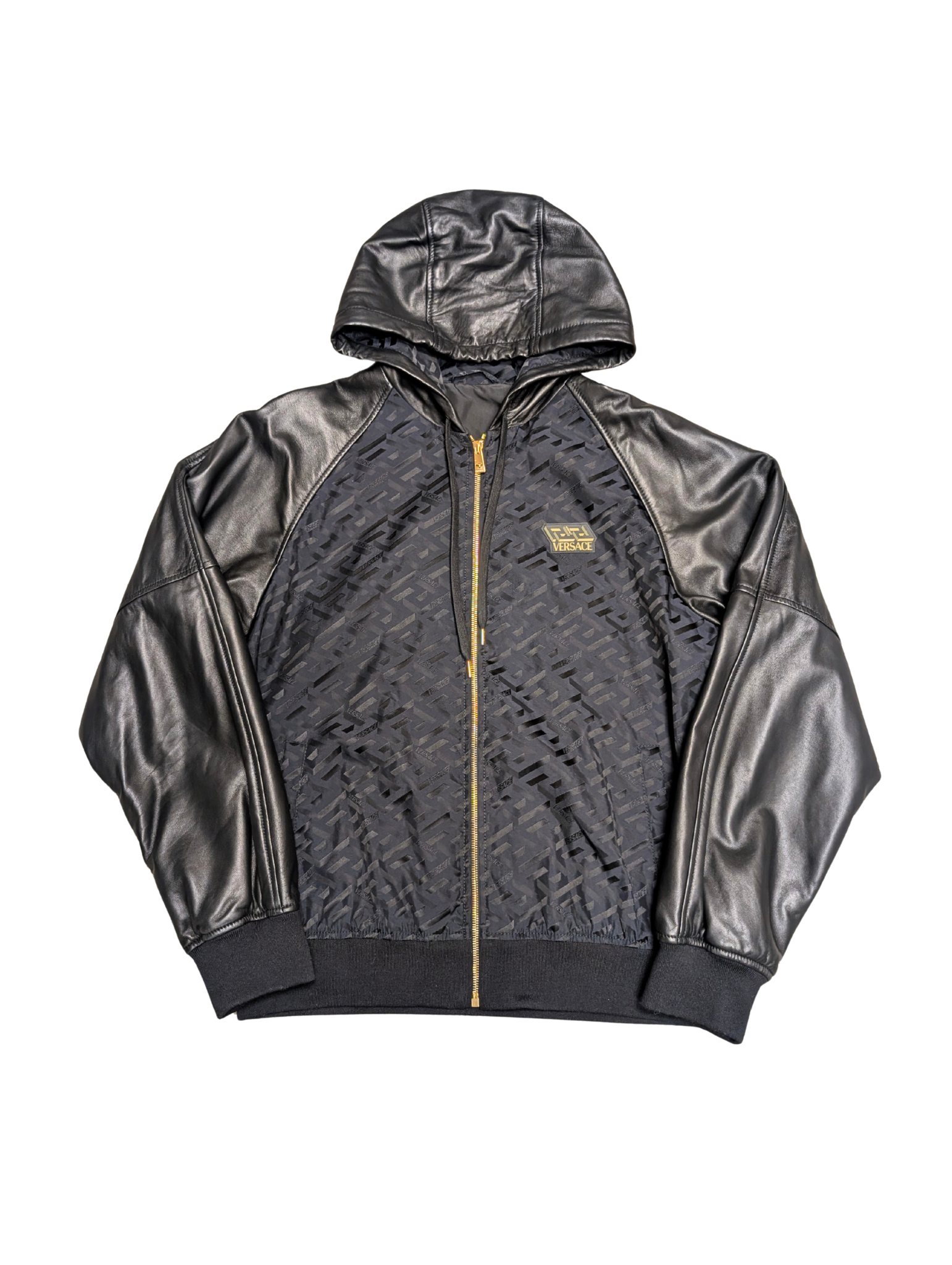 Versace Black Windbreak Bomber Leather Jacket Size Large