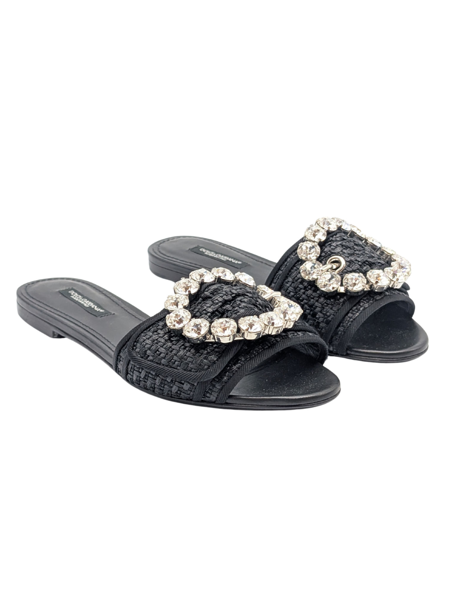 Dolce & Gabbana Crystal Black Raffia Sandals Size 35.5