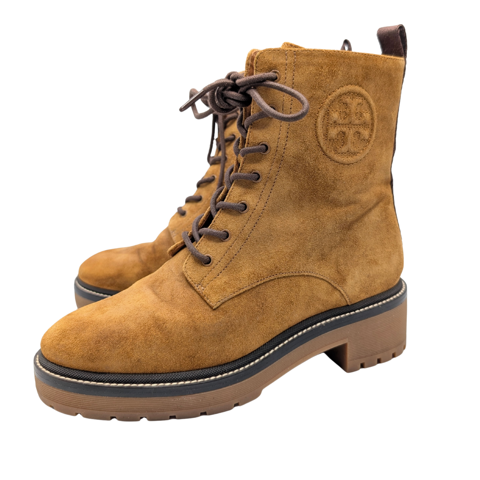 Tory Burch Miller Suede Chestnut Combat Boots Size 8