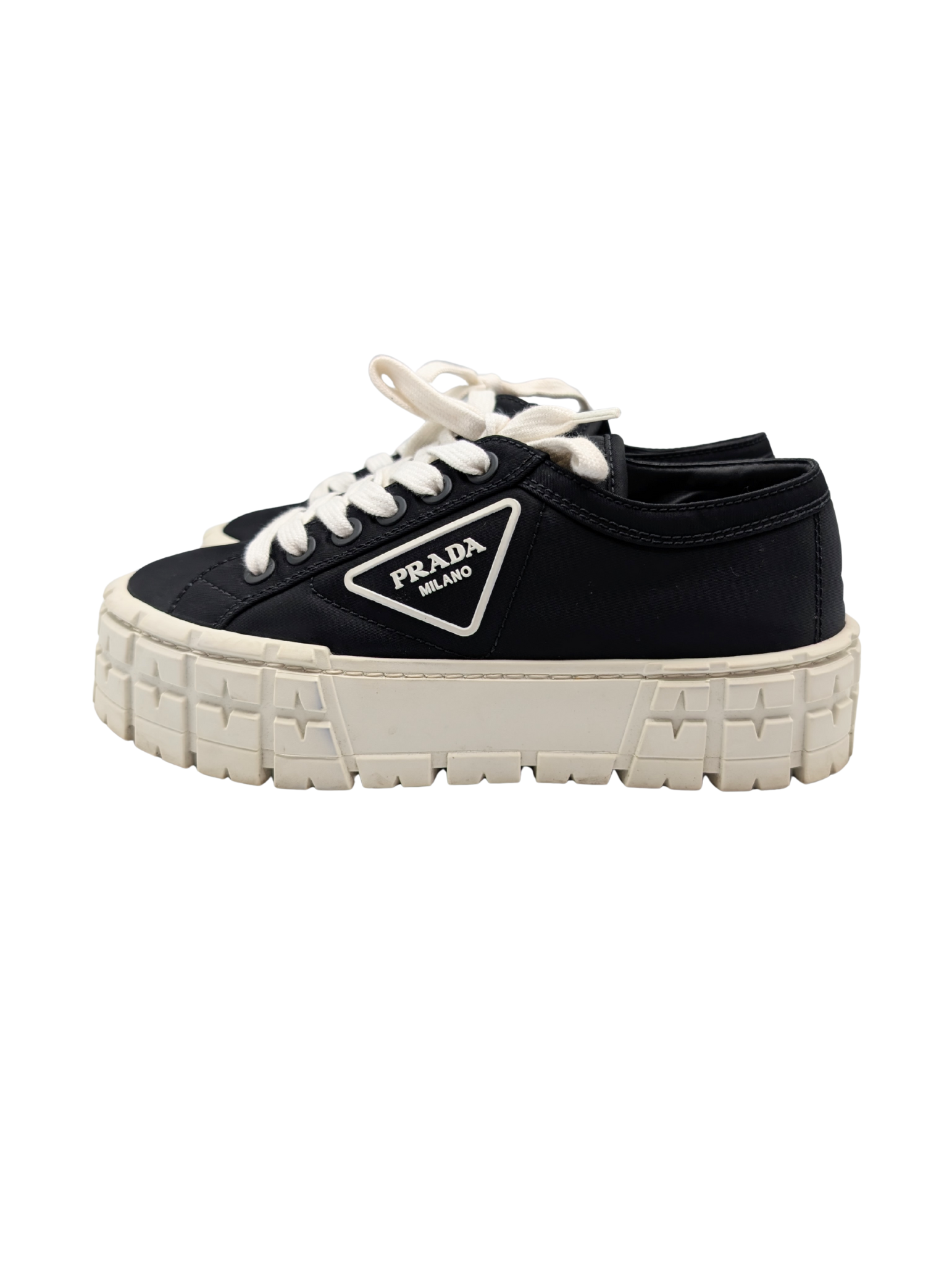 Prada Black Nylon Gabardine Double Wheel Sneakers Size 38