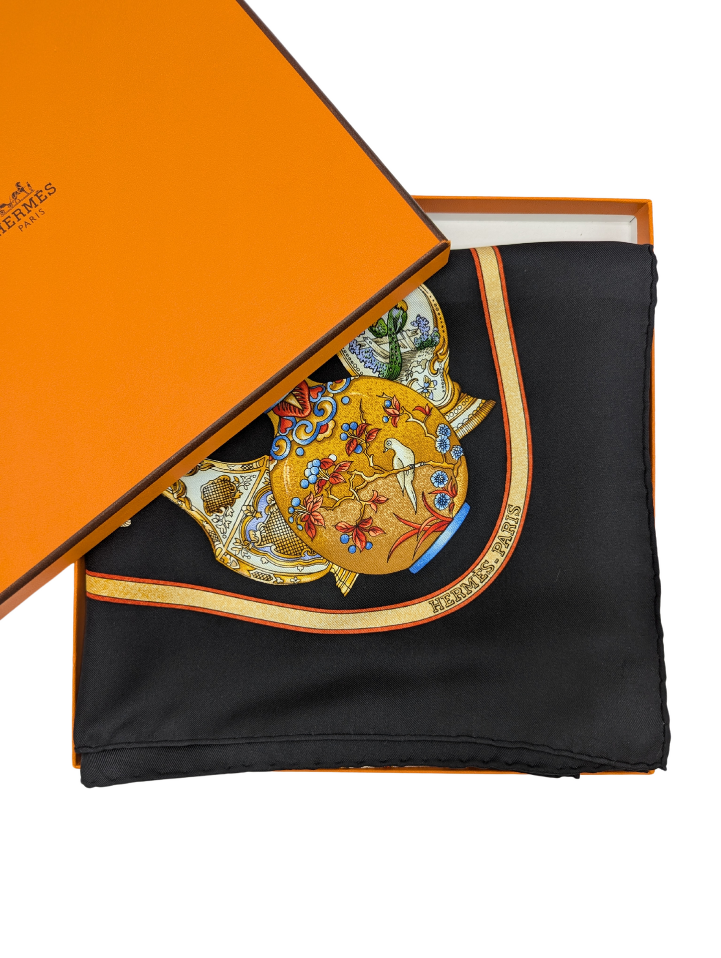 Hermès Qu Importe Le Flacon Perfume Bottle Black Silk Scarf 90cm