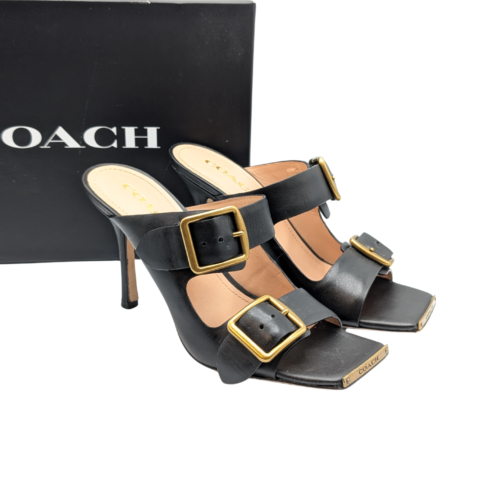 Coach Black Leather Kyle Sandal Heels Size 8.5 CD163