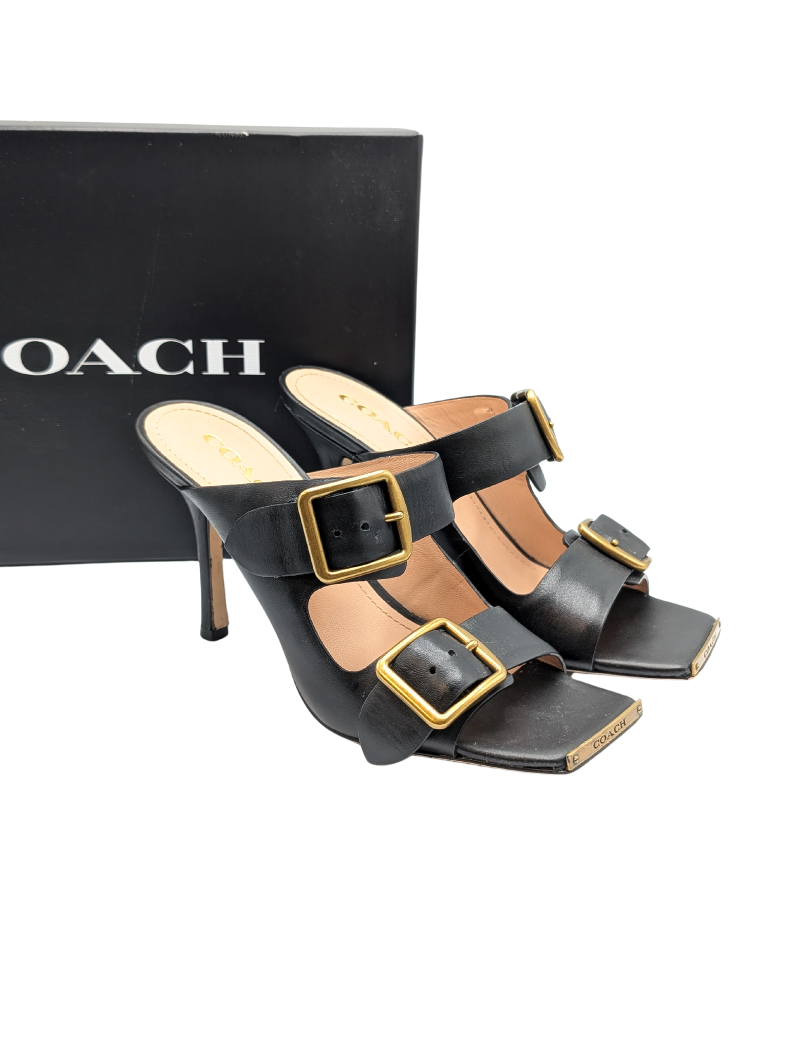Coach Black Leather Kyle Sandal Heels Size 8.5 CD163