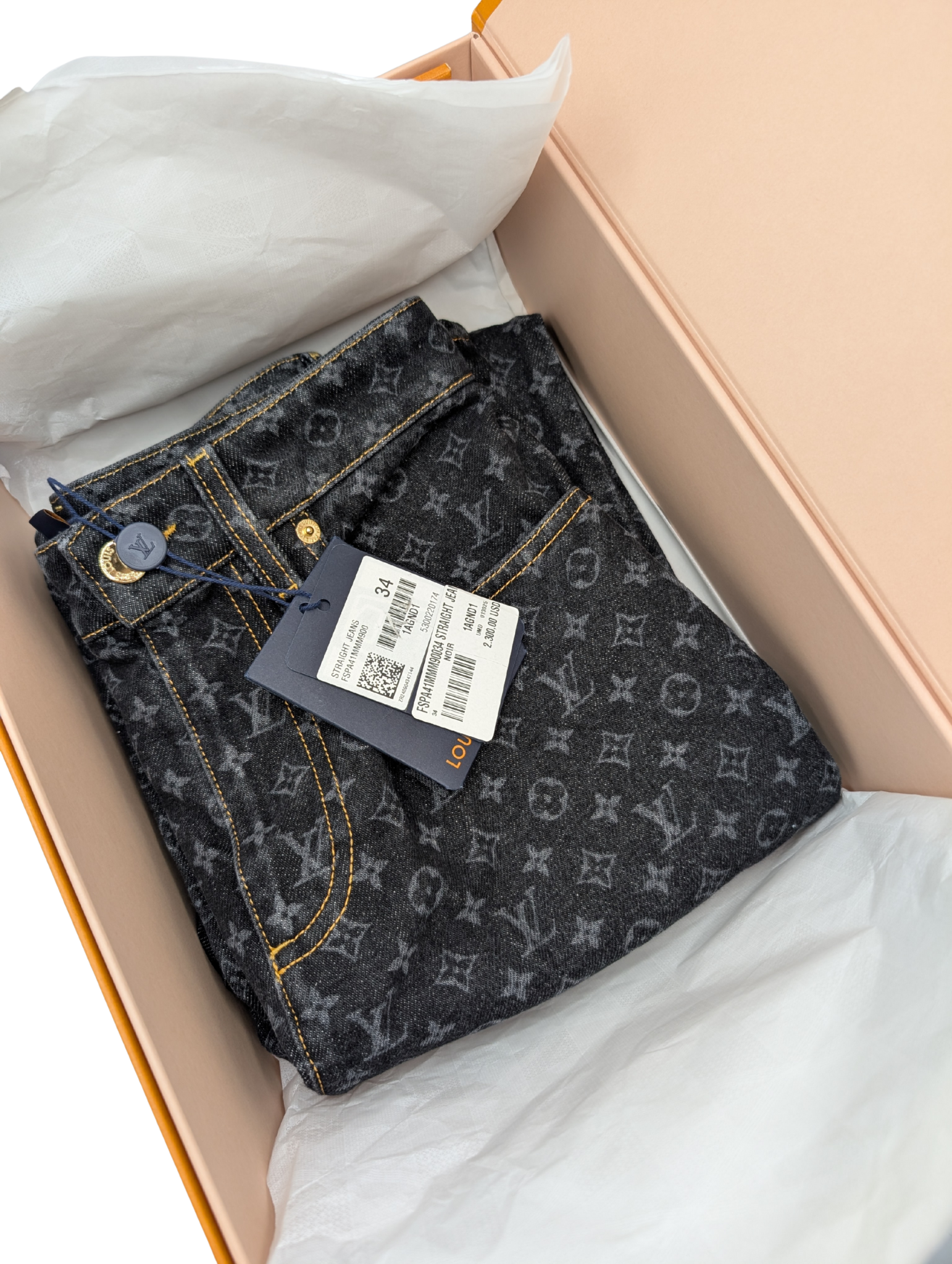 NWT Louis Vuitton Denim Monogram Dark Wash Straight Jeans Size 34
