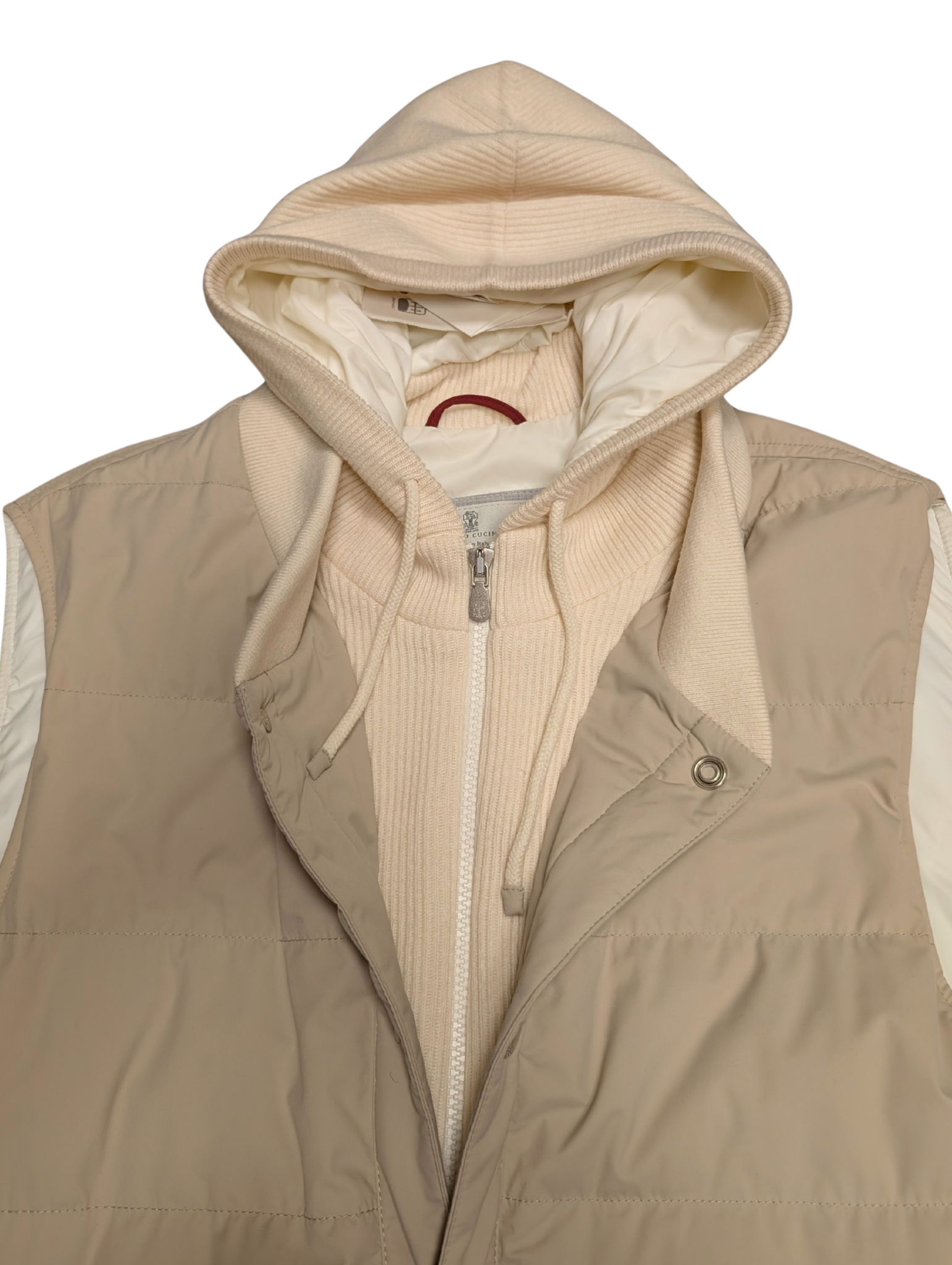 NWT Brunello Cucinelli Wool Cashmere Down Hooded Vest Mens Size Large