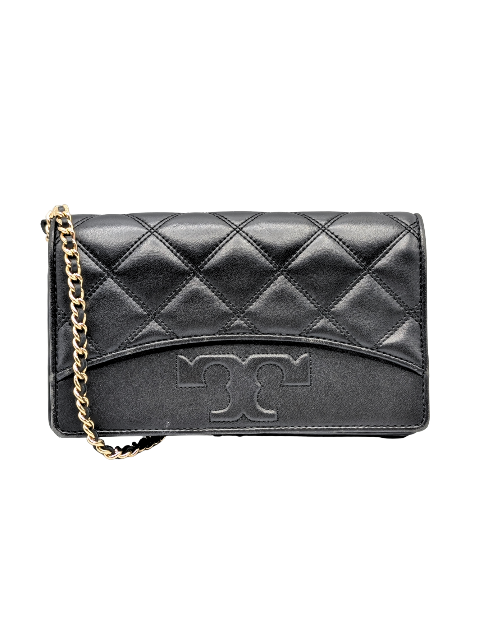 Tory Burch Savannah Black Quilted Chain Wallet Crossbody