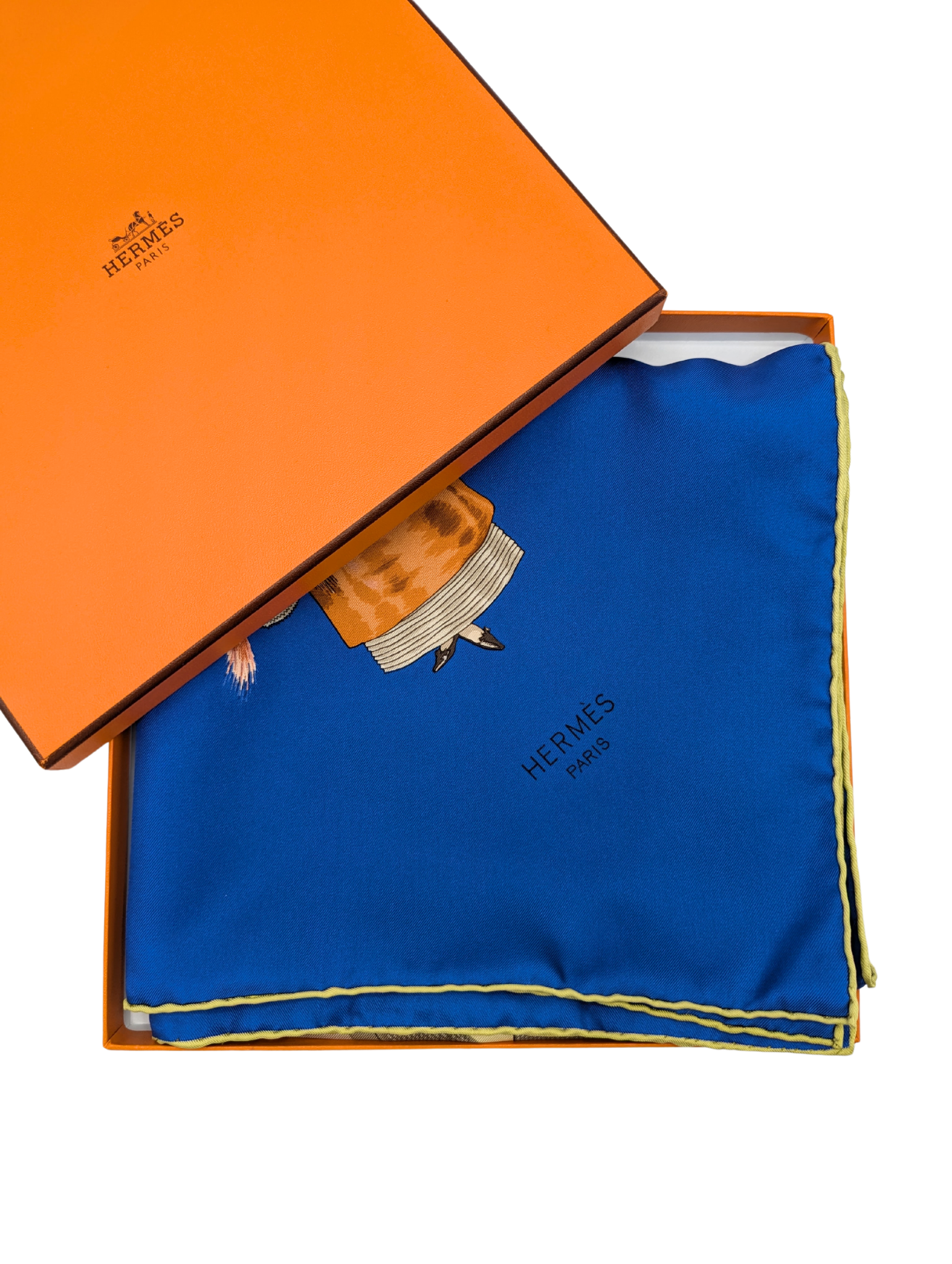 Hermès Blue Paris Modiste Silk Scarf 90cm