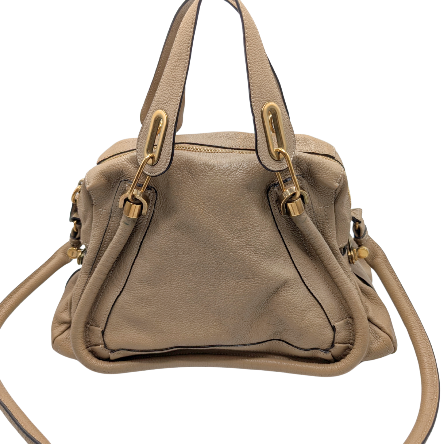 Chloe Calfskin Beige Neutral Leather Medium Paraty Shoulder Bag