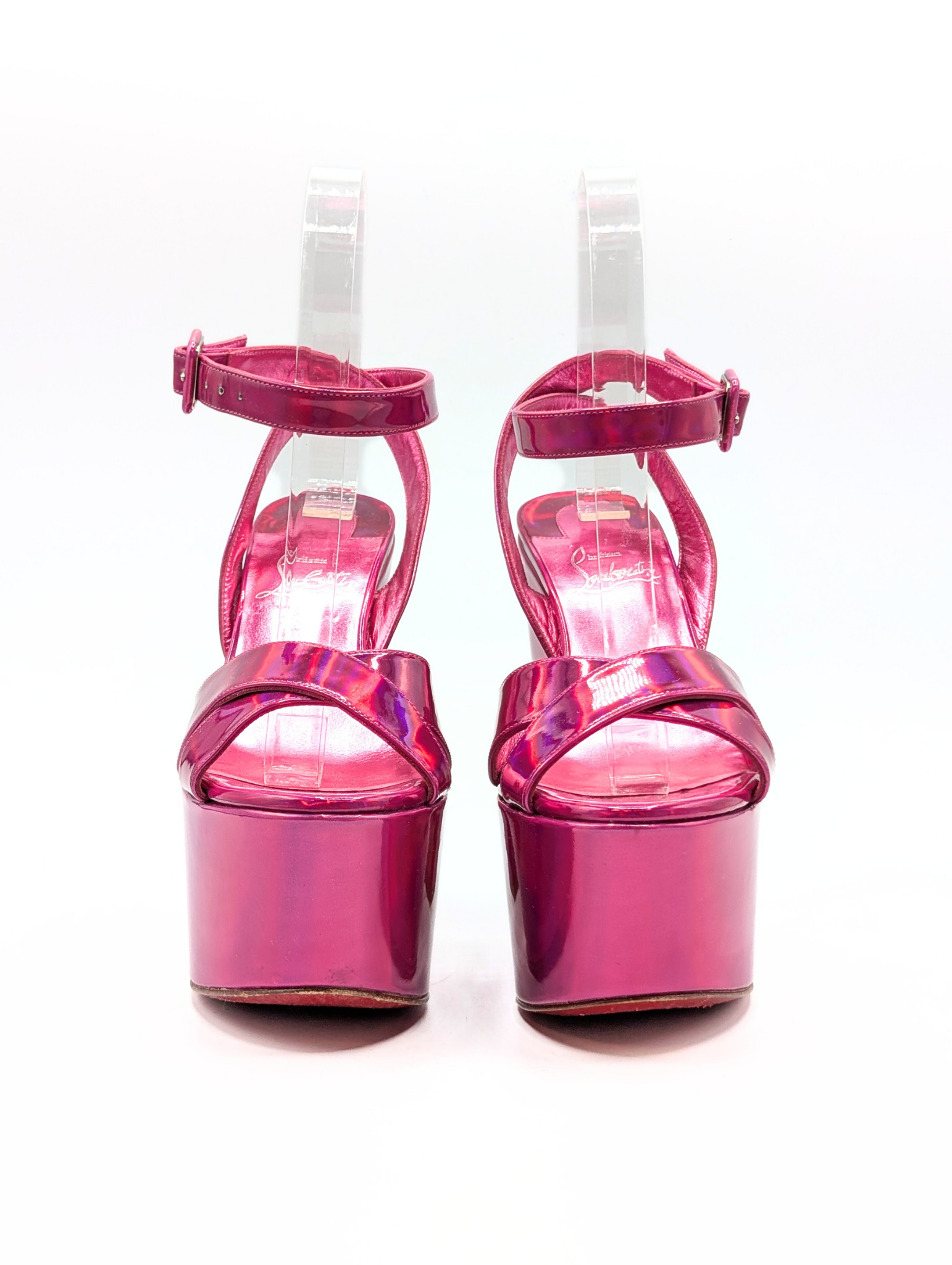 Christian Louboutin Superyaz  Iridescent Fuschia Platform Sandals Size 36