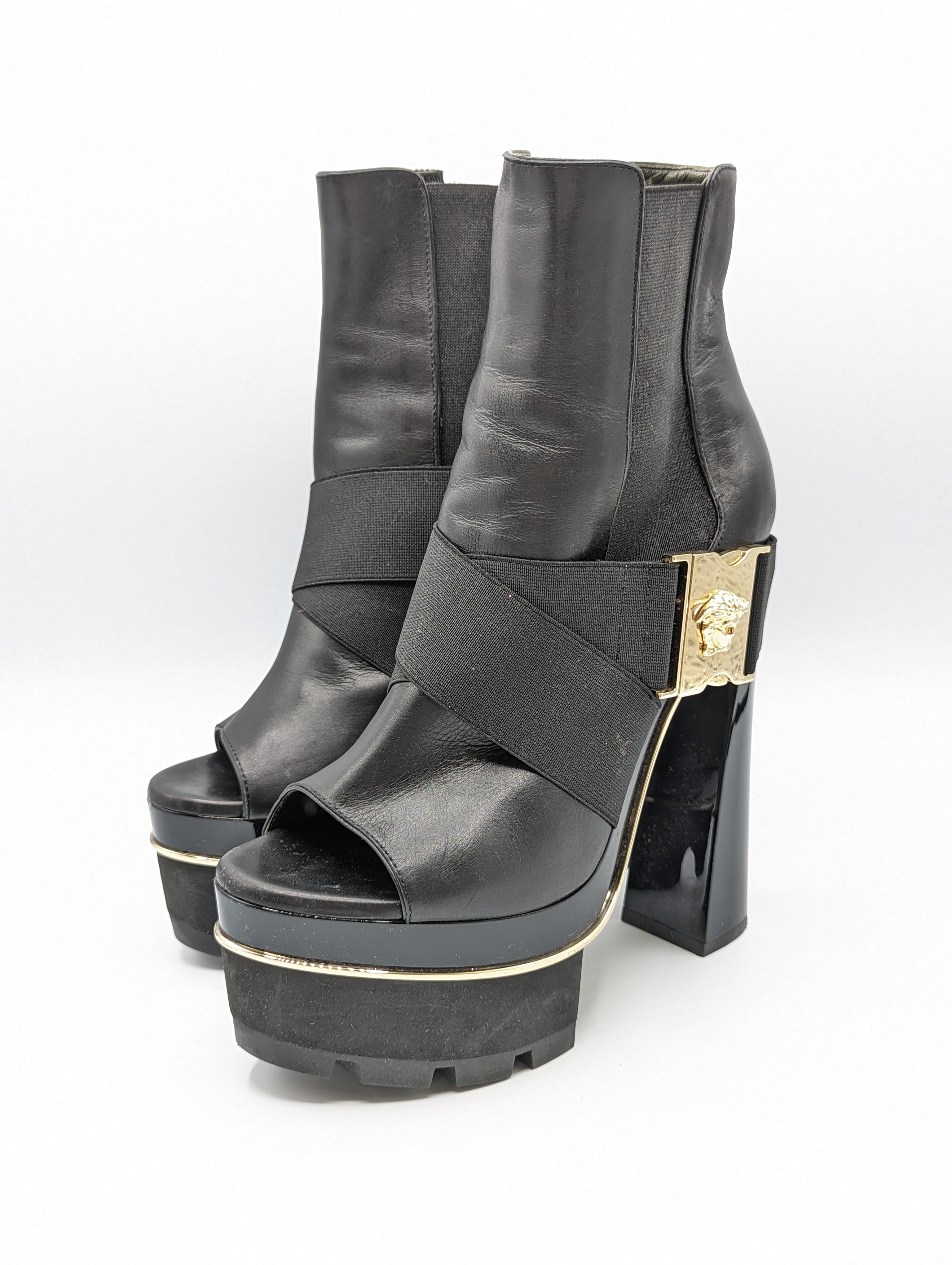 Versace Spring 2016 Black Leather Medusa Platform Booties Size 38