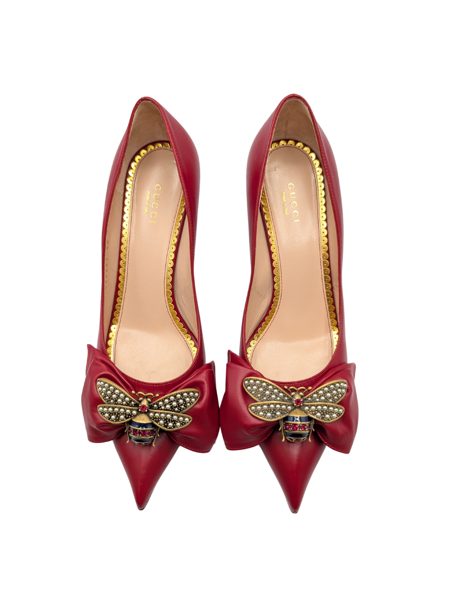 Gucci Red Embellished Bee Bow Pumps Size 40