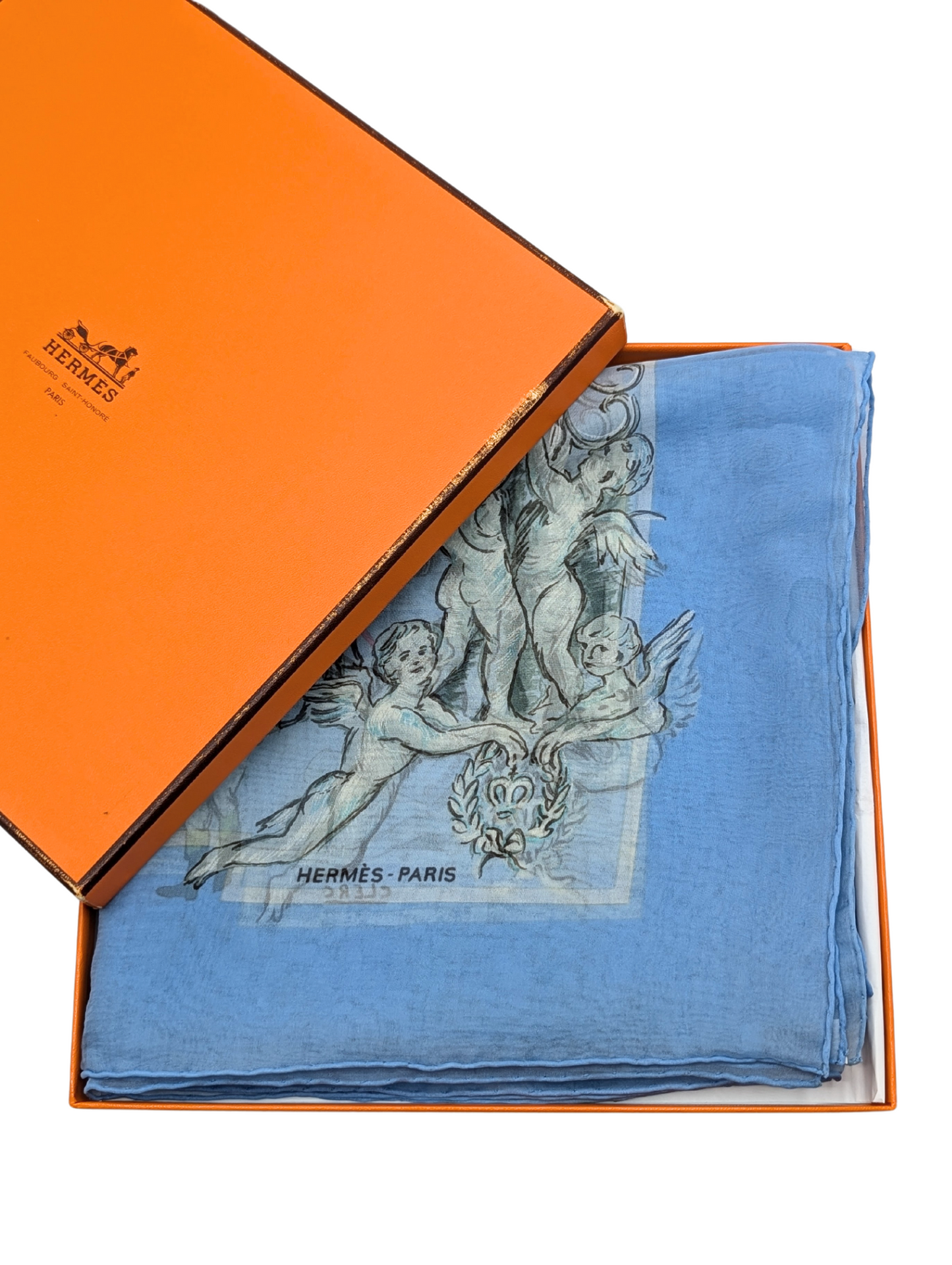 Hermès Mousseline Blue Soiree de Gala Sheer Silk Scarf 90cm