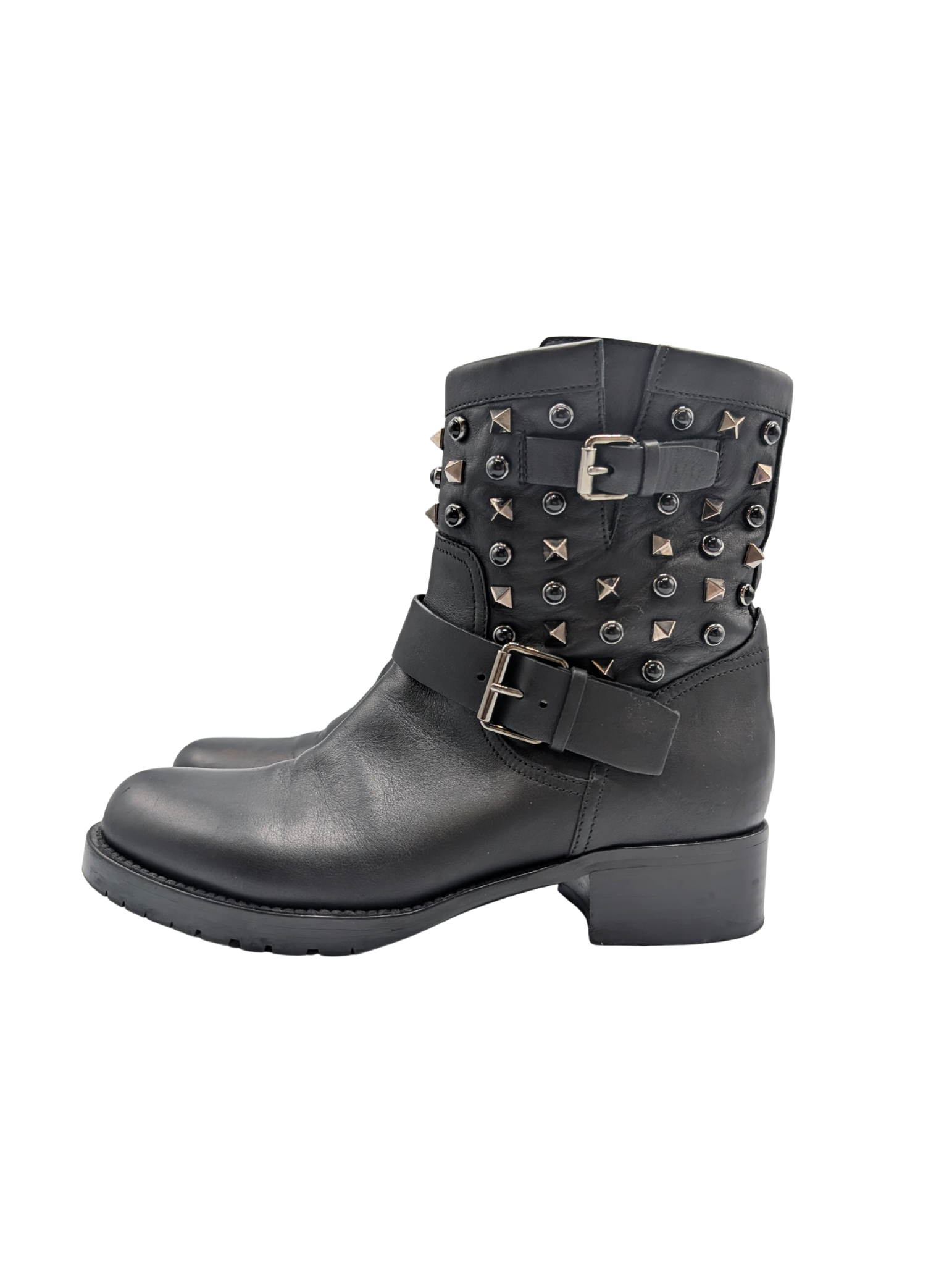 Valentino Garavani Black Leather Rockstud Combat Boots Size 37