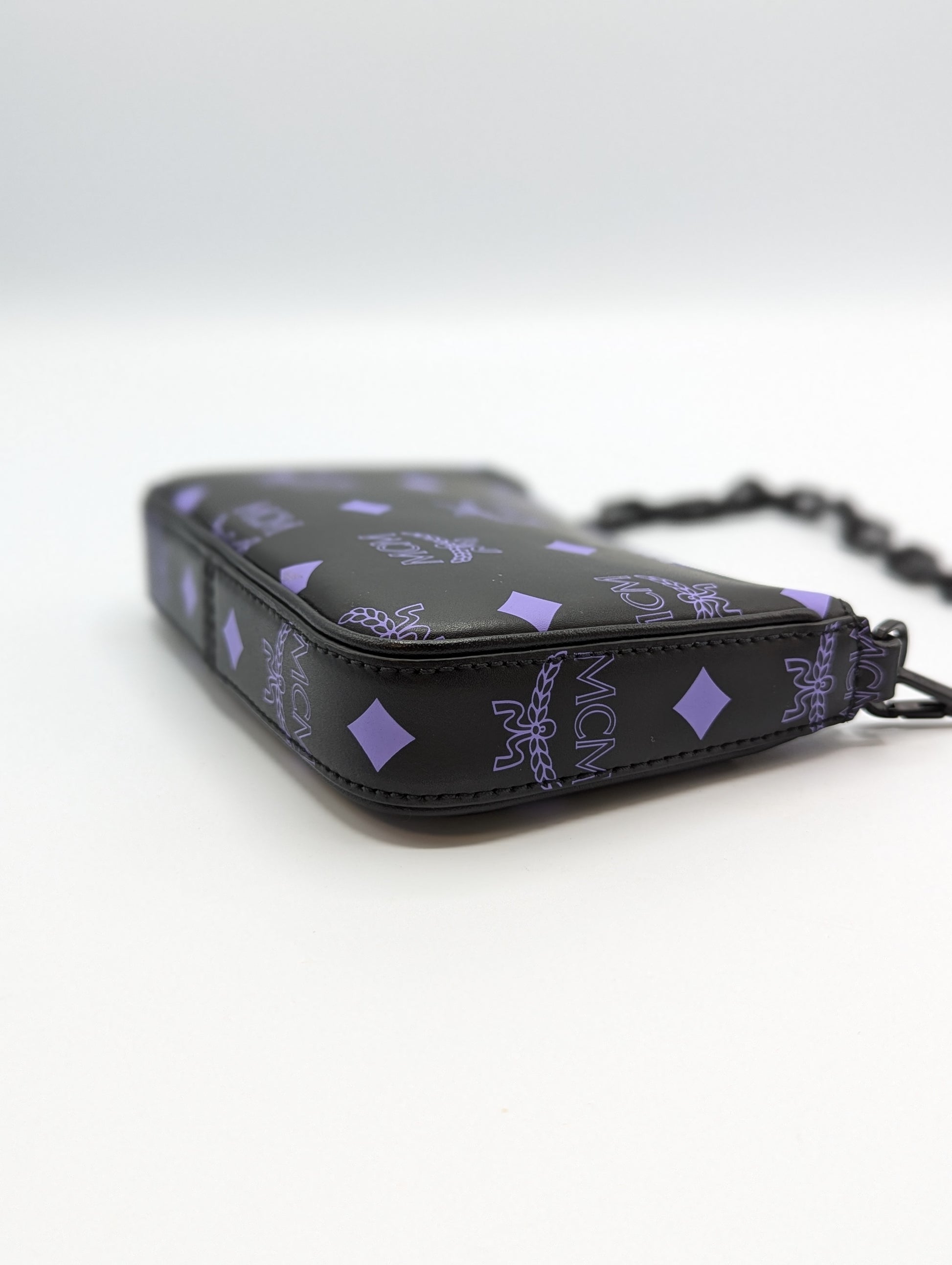 MCM Black Purple Color Splash Pouch On Chain Dahlia Mini Crossbody