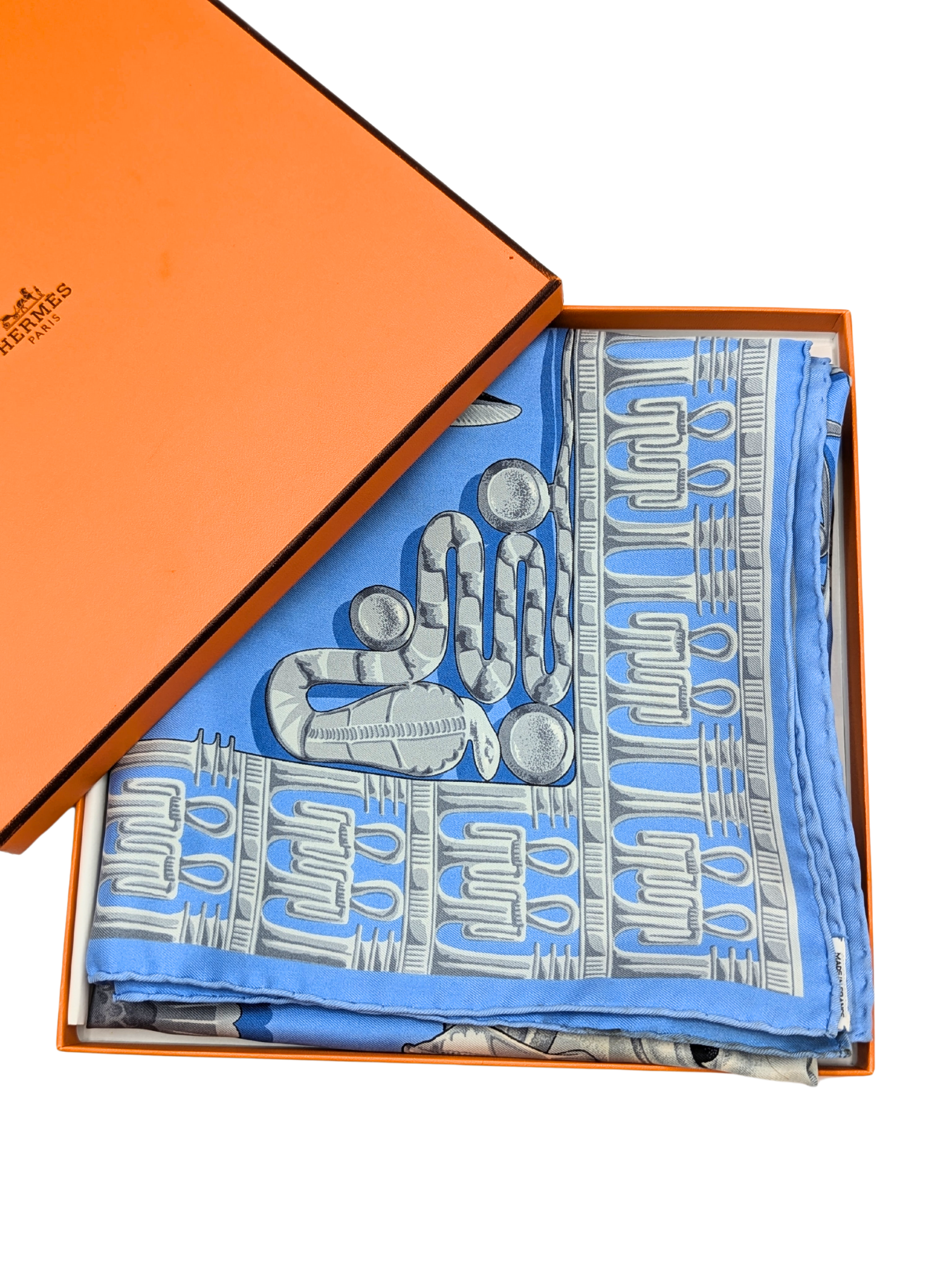 Hermès Blue Tutankhamun Silk Scarf 90cm