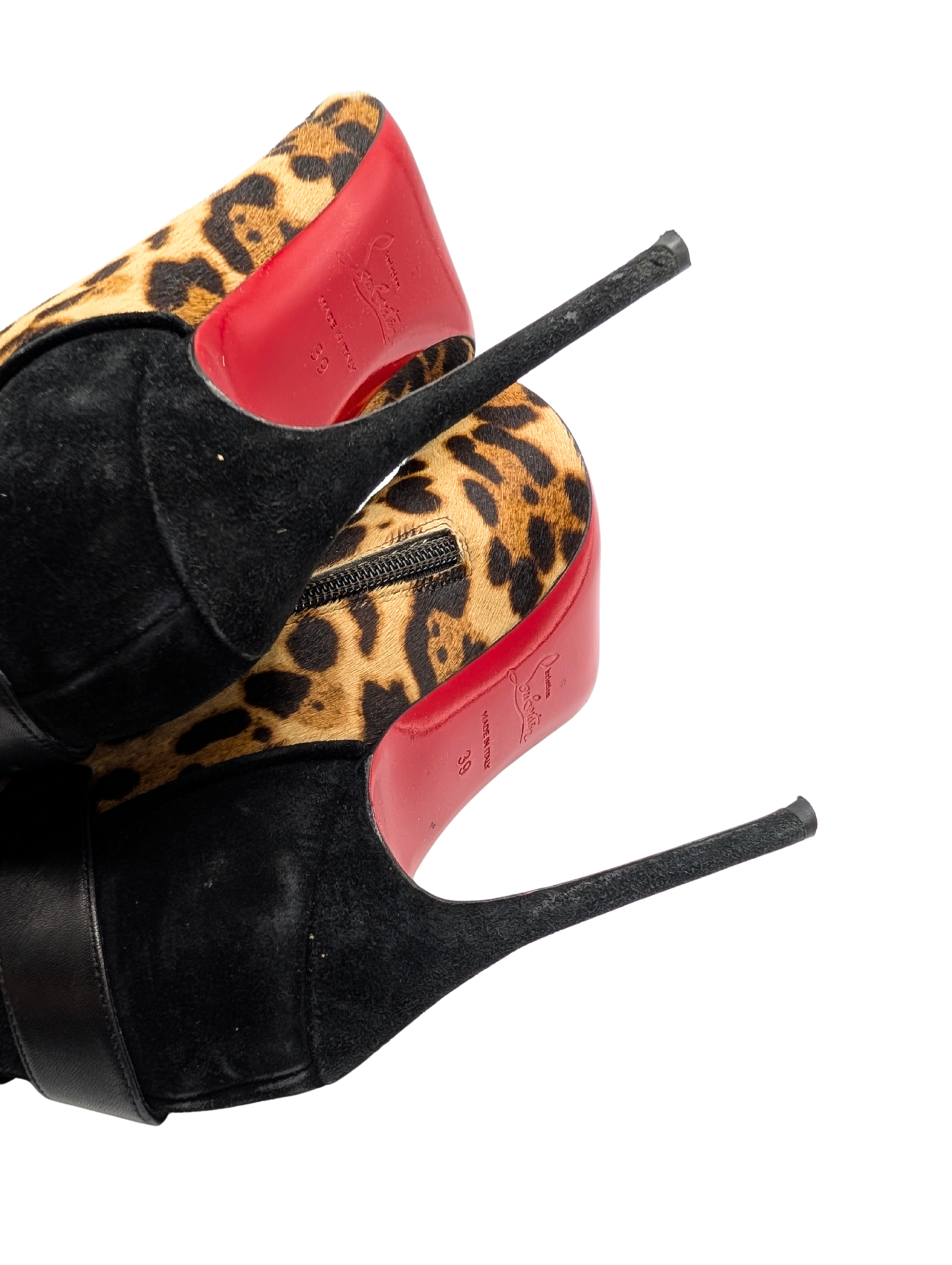 Christian Louboutin Black Leopard Triboclou Ankle Booties Size 39