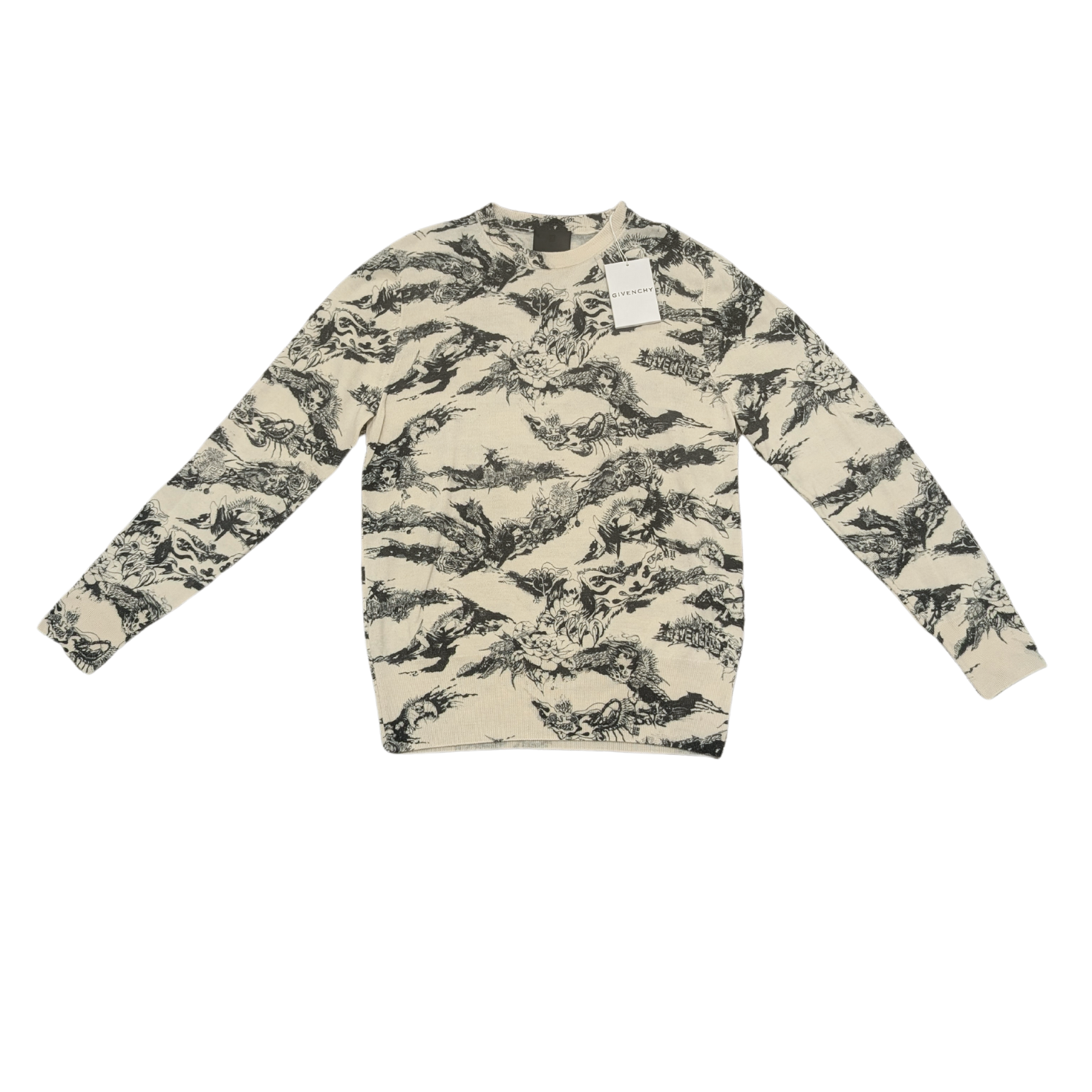 NWT Givenchy Gothic Print White/Black Wool Sweater Mens Size L