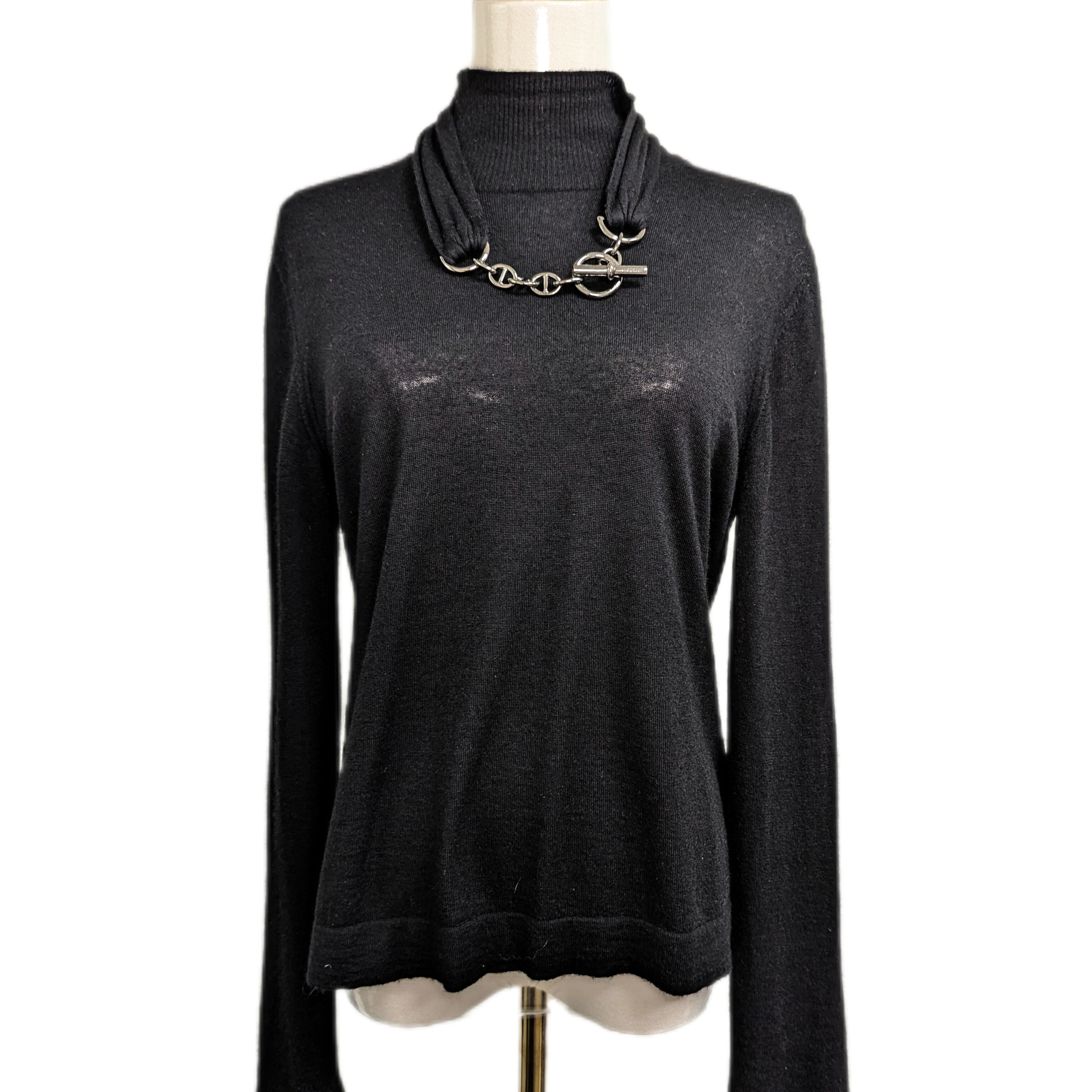 Hermès Black Cashmere Silk Chain D'Ancre Chain Mock Turtleneck Jean Paul Gaultier Fall 2007 Size 42