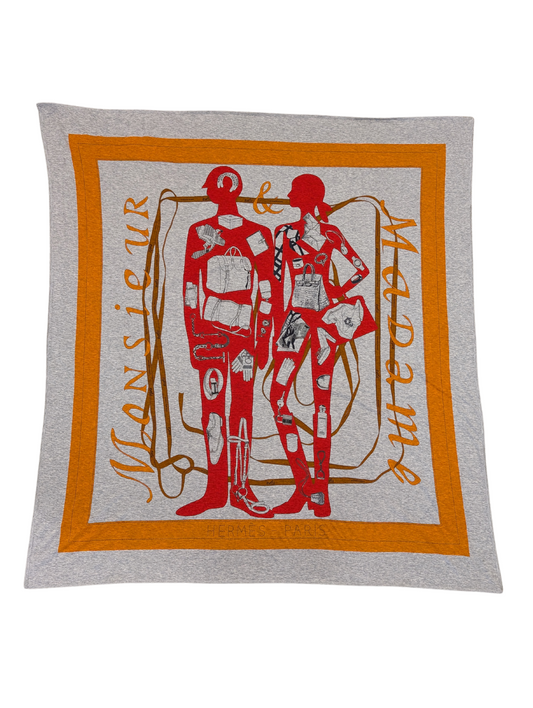 Hermès Monsieur et Madame Gray Orange Jersey Cotton Scarf