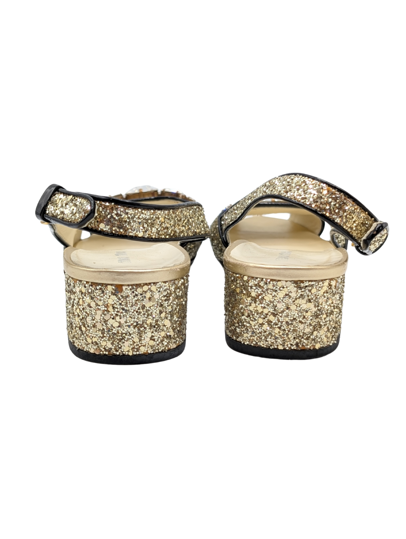 Miu Miu Gold Glitter Crystal Slingback Sandals Size 40