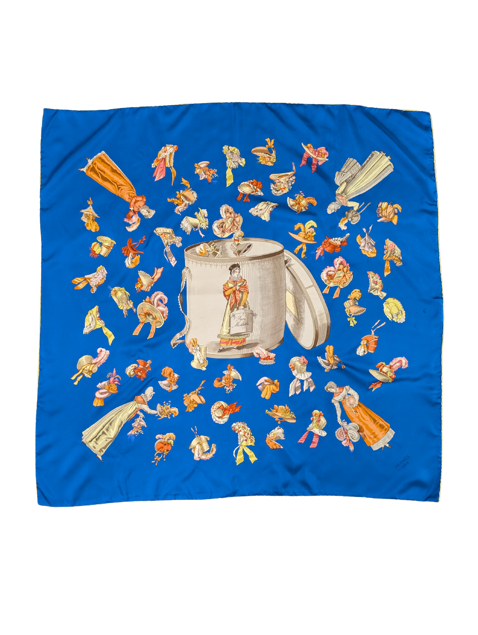 Hermès Blue Paris Modiste Silk Scarf 90cm