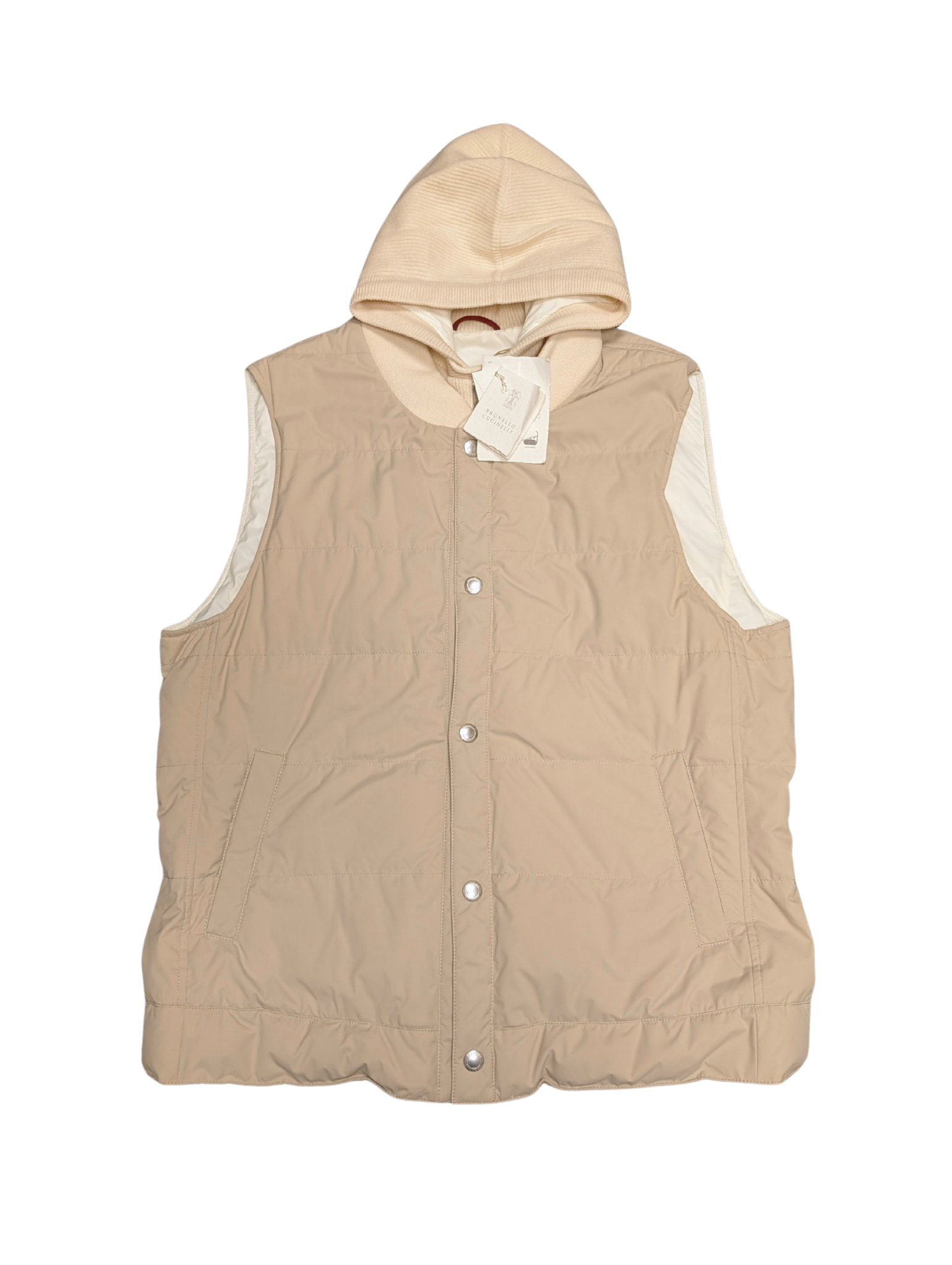 NWT Brunello Cucinelli Wool Cashmere Down Hooded Vest Mens Size Large