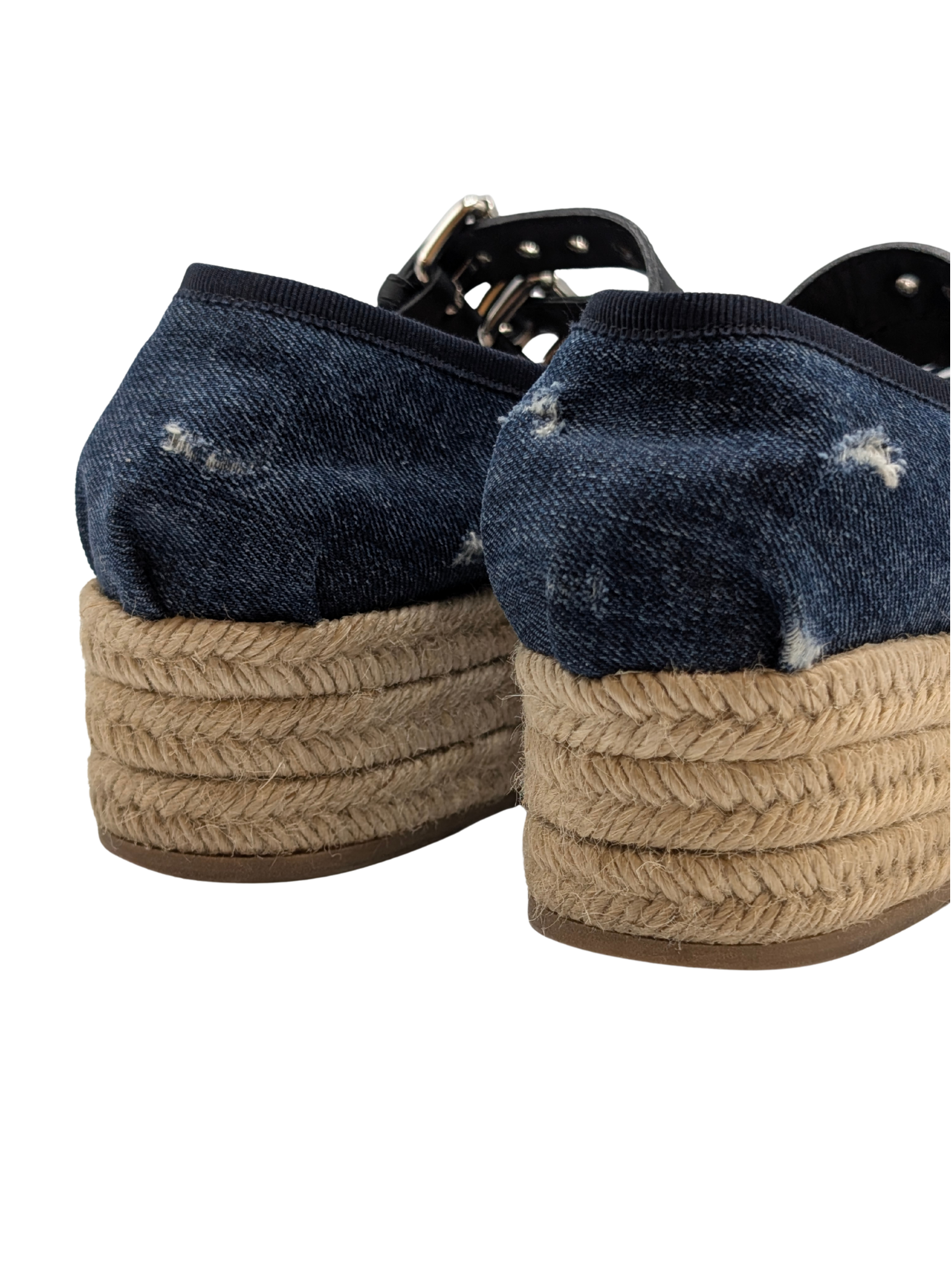 Miu Miu Denim Mary Jane Punk Espadrille Platforms Size 36.5