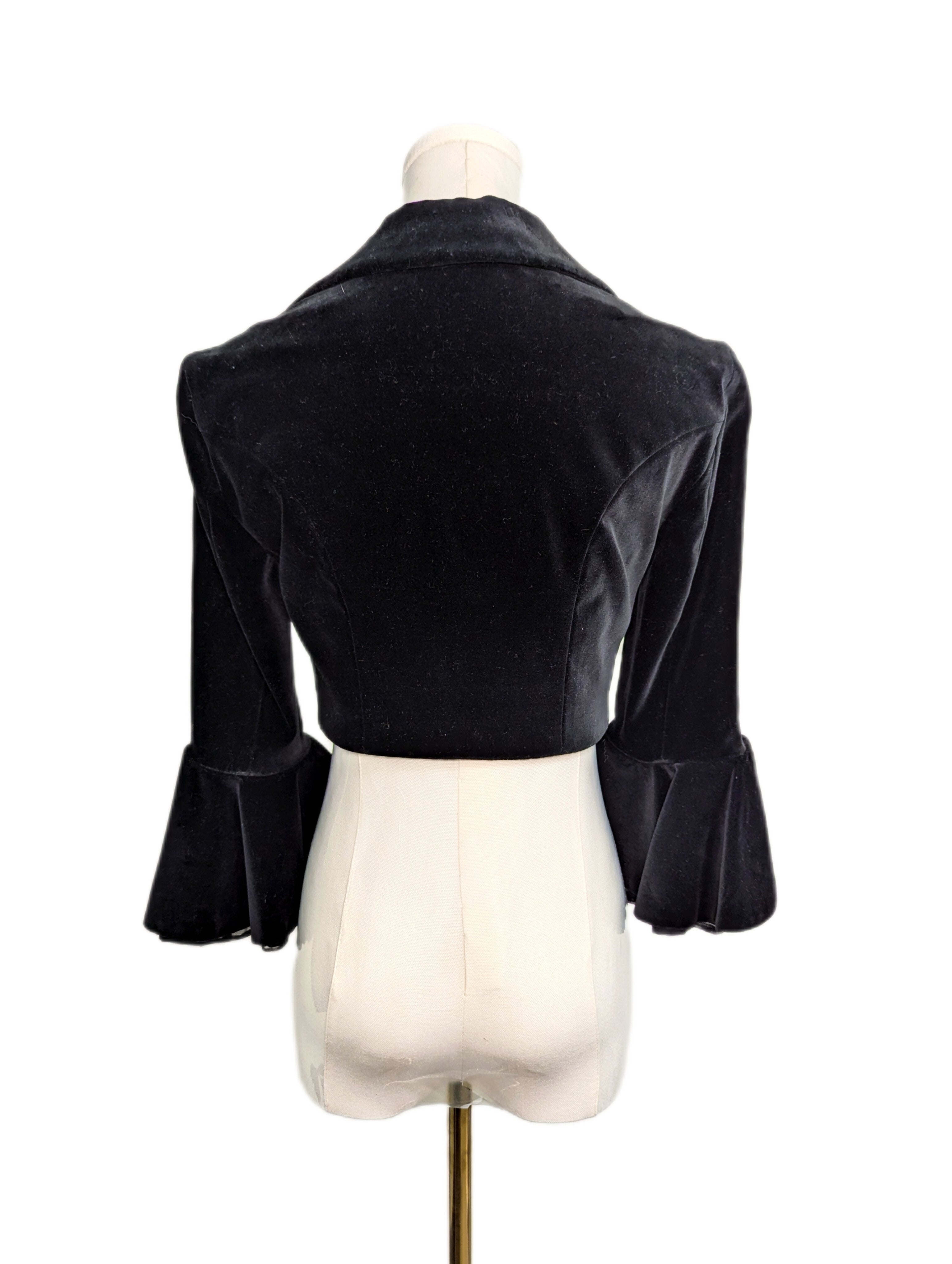 Moschino Vintage Cheap and Chic Black Velvet Bolero Heart Crop Jacket US 8
