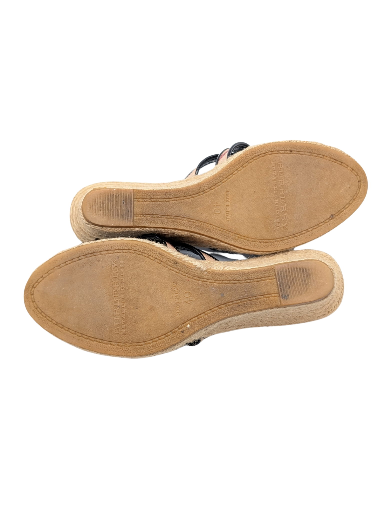 Burberry Check Black Espadrille Wedge Sandals Size 40