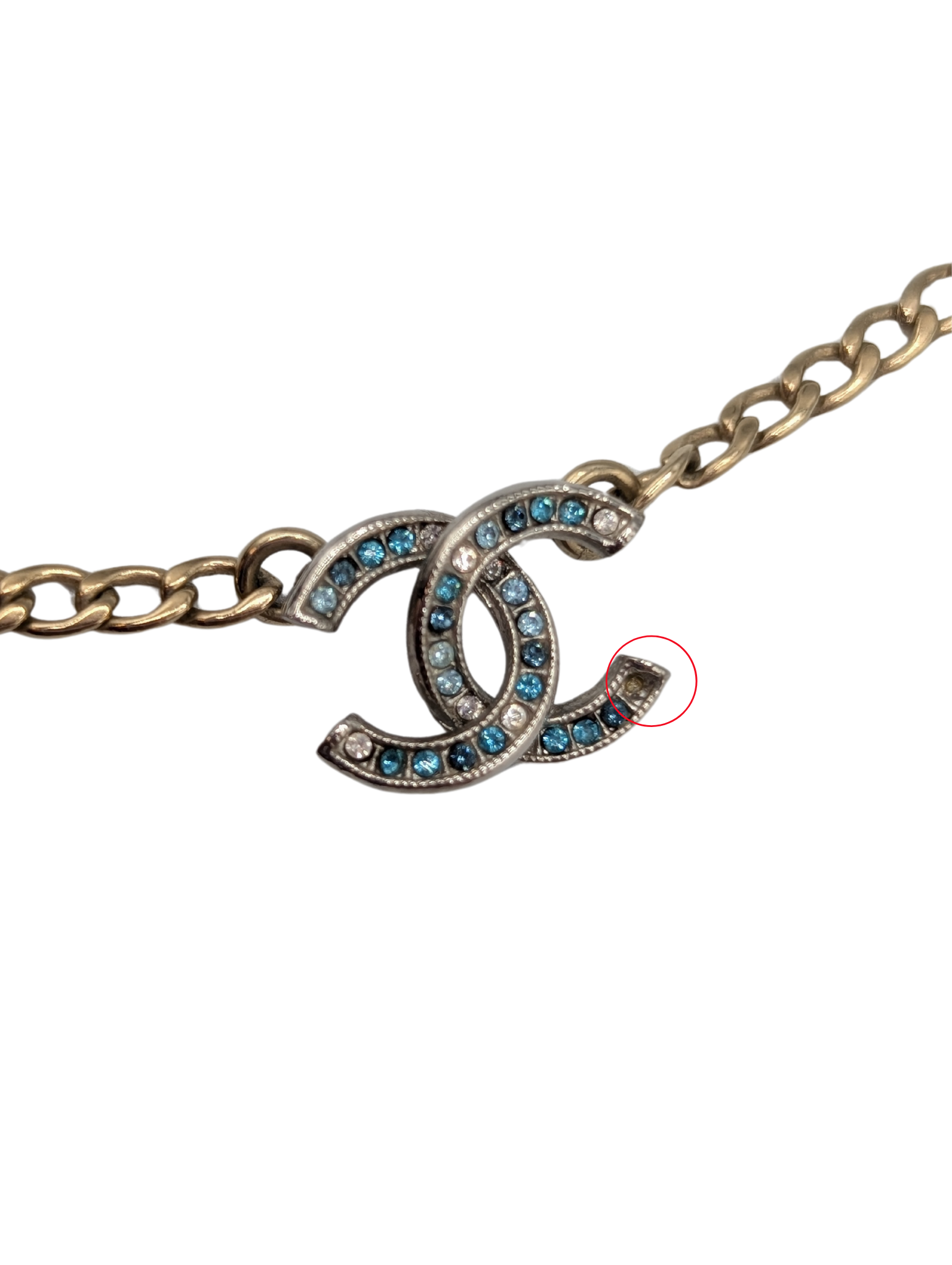 Chanel Eye Heart CC Gold Silver Chain Charm Necklace