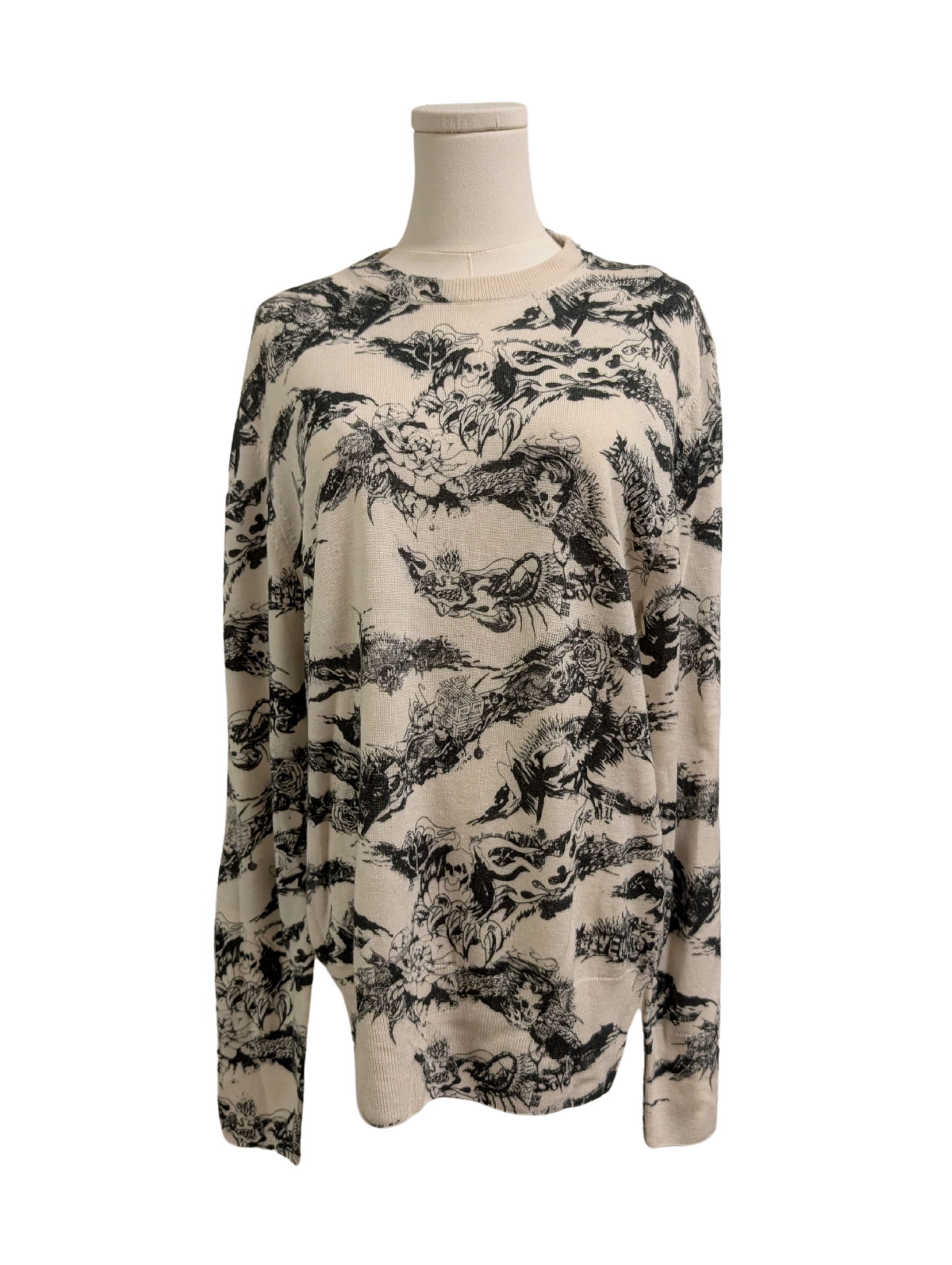 NWT Givenchy Gothic Print White/Black Wool Sweater Mens Size L