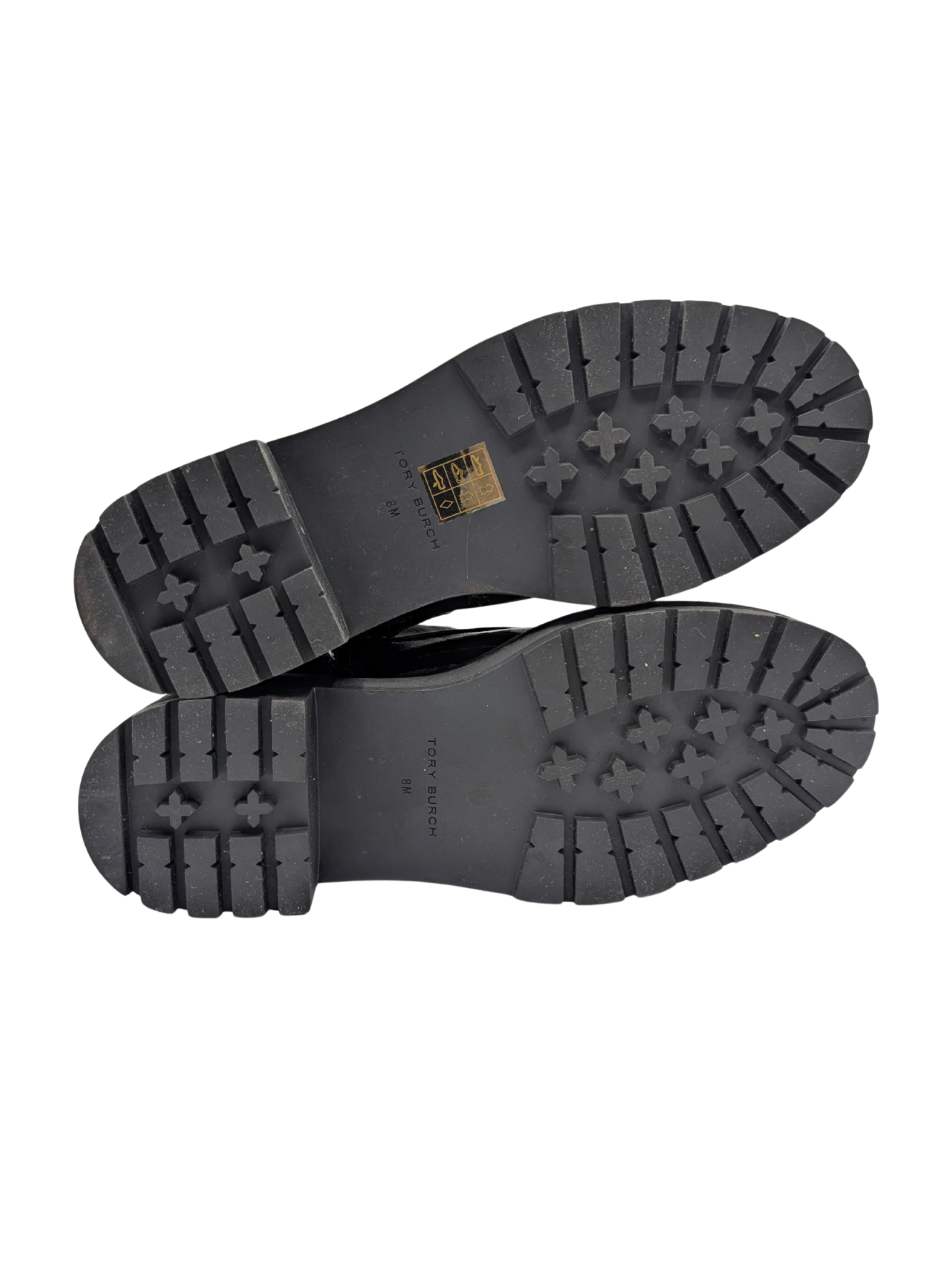 Tory Burch Miller Black Patent Shearling Combat Boots Size 8