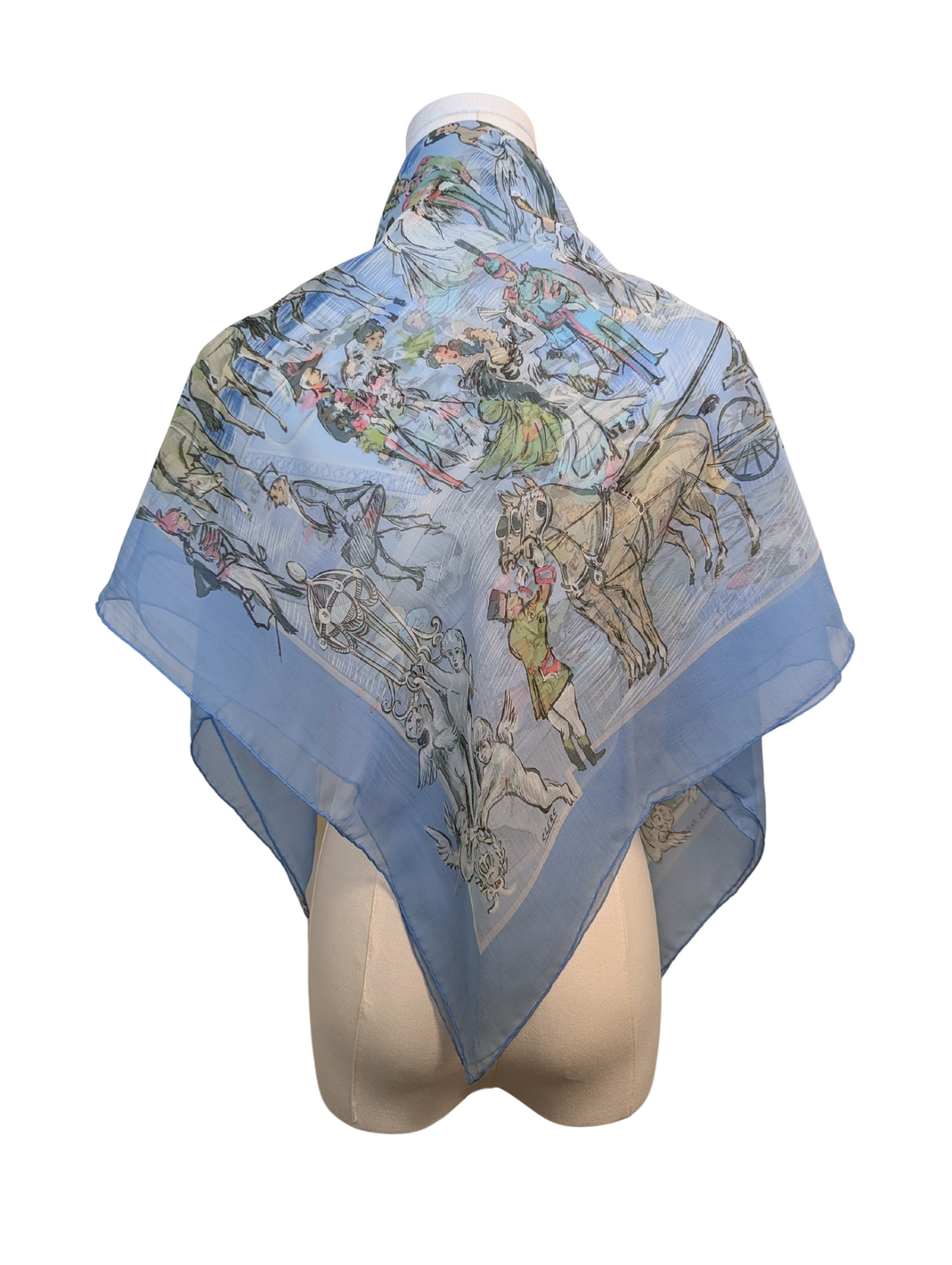 Hermès Mousseline Blue Soiree de Gala Sheer Silk Scarf 90cm