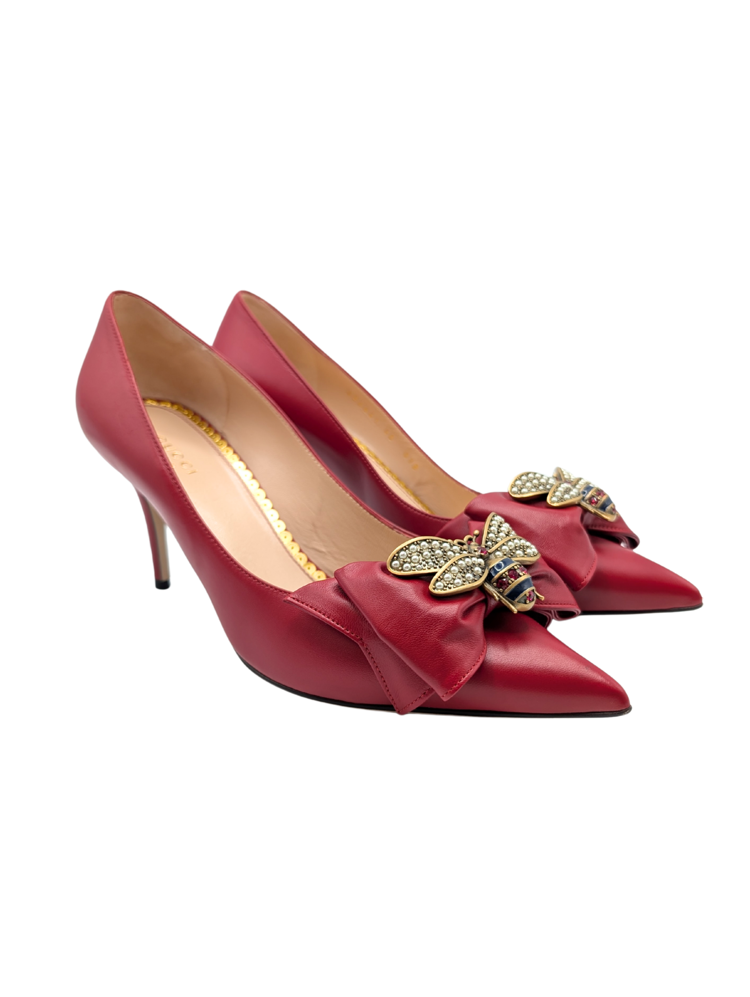 Gucci Red Embellished Bee Bow Pumps Size 40